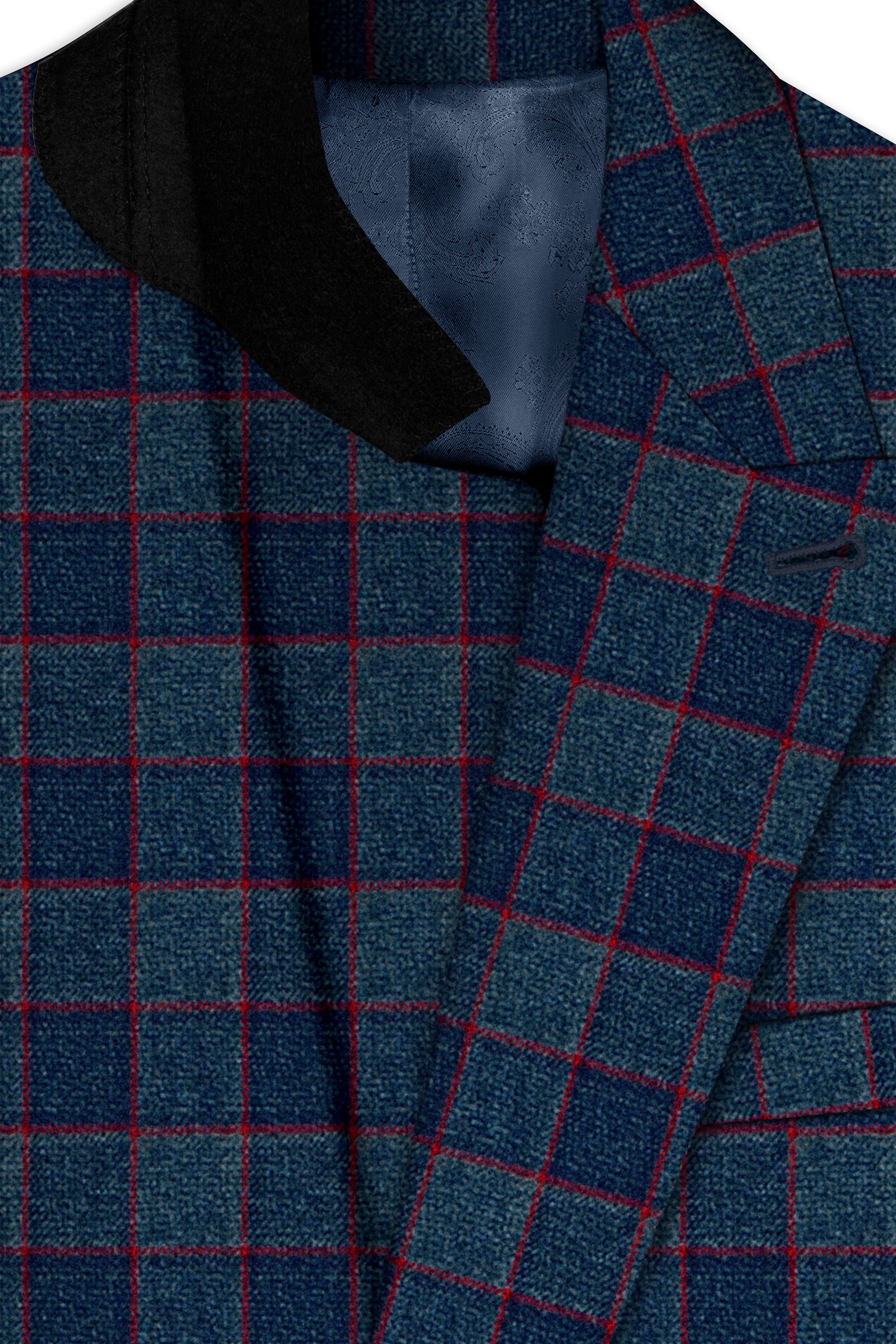 Panevoro-Vintage Blue Windowpane Premium Cotton Double Breasted Suit