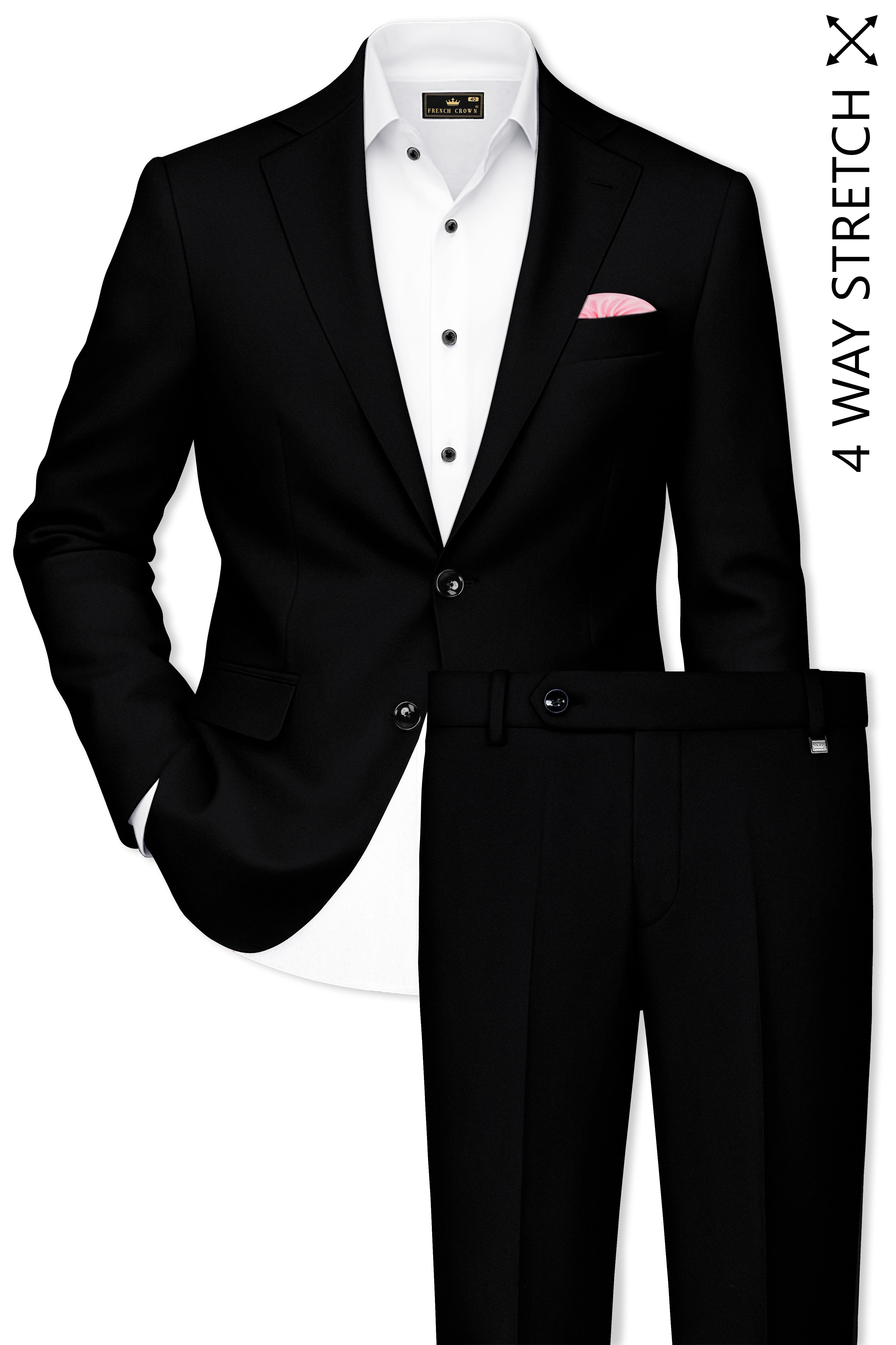Kuro-Japanese Jade Black 4-Way Stretch Wrinkle-Free Wool Rich Single Breasted Suit