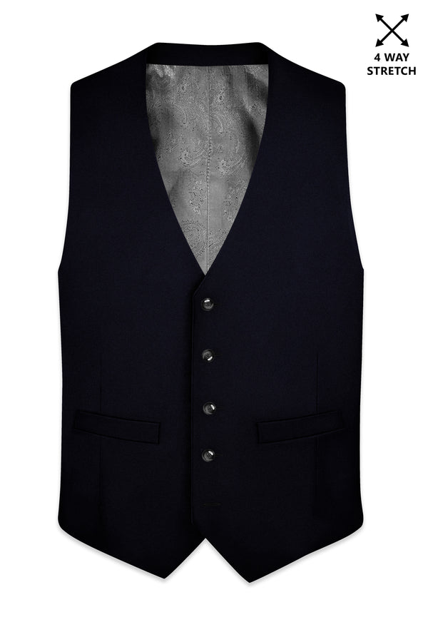Aozora-Japanese Marine Blue 4-Way Stretch Wrinkle-Free Wool Rich Waistcoat