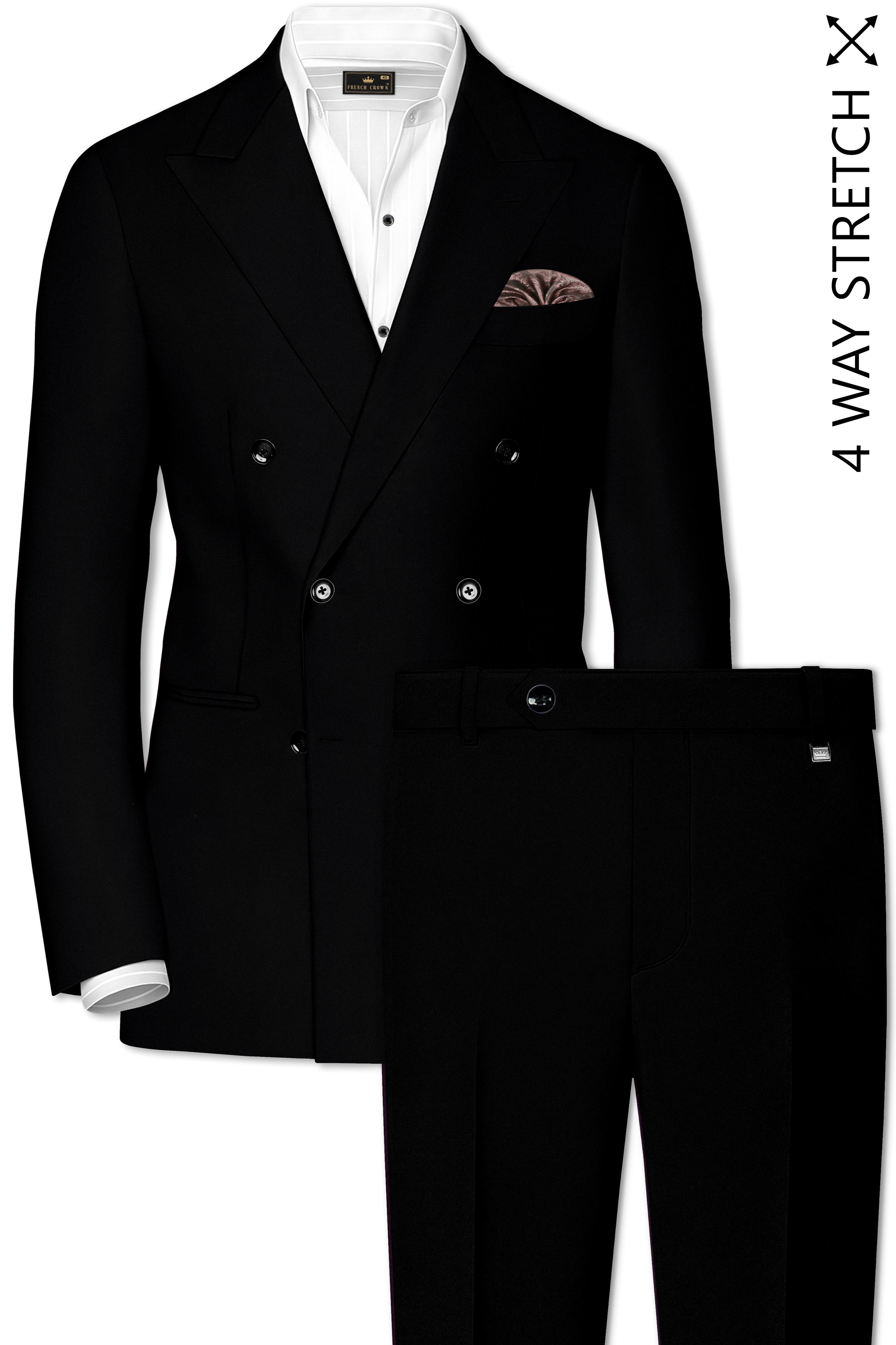 Kuro-Japanese Jade Black 4-Way Stretch Wrinkle-Free Wool Rich Double Breasted Suit