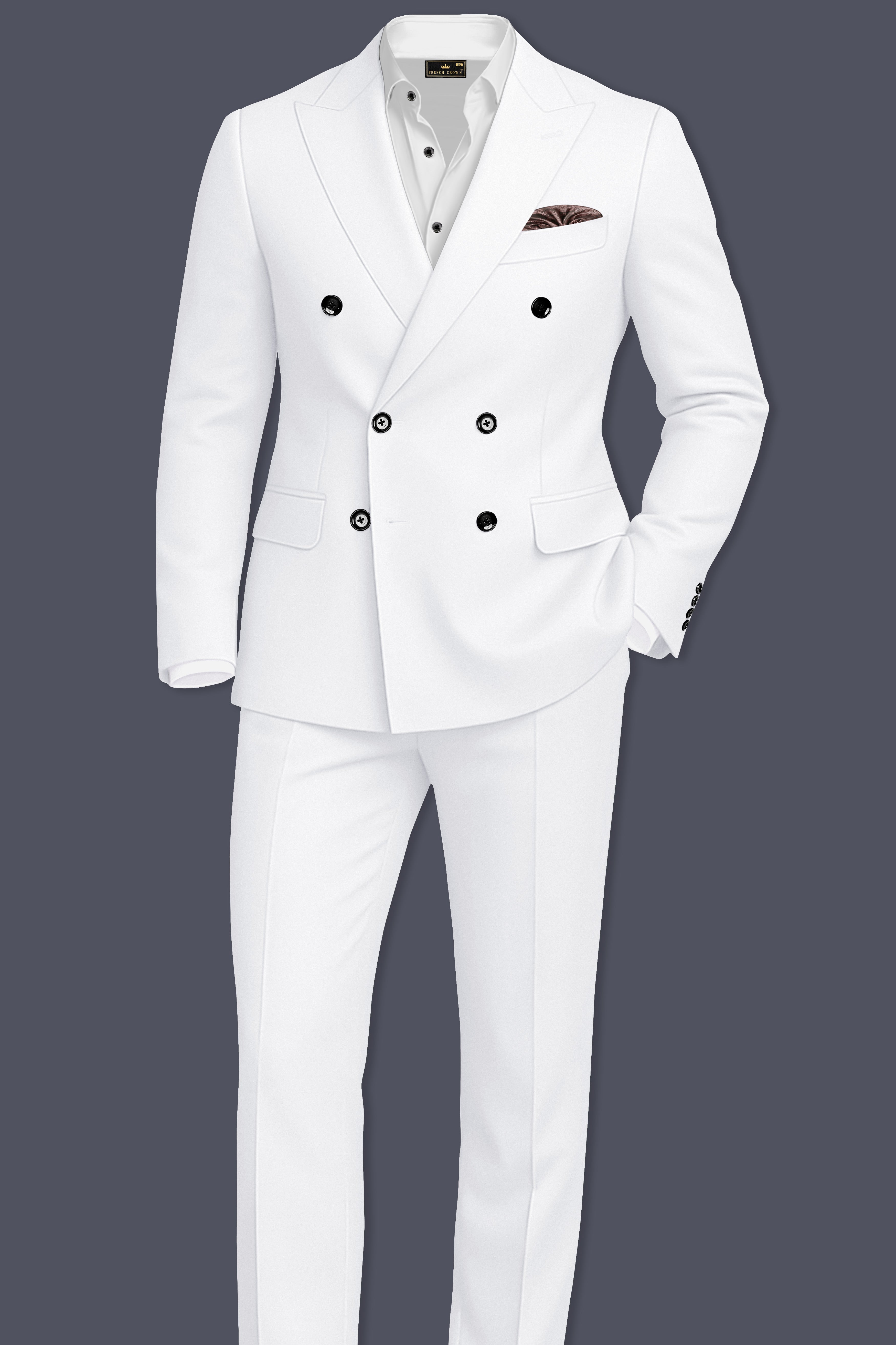 Shiro-Japanese Bright White 4-Way Stretch Wrinkle-Free Wool Rich Double Breasted Suit