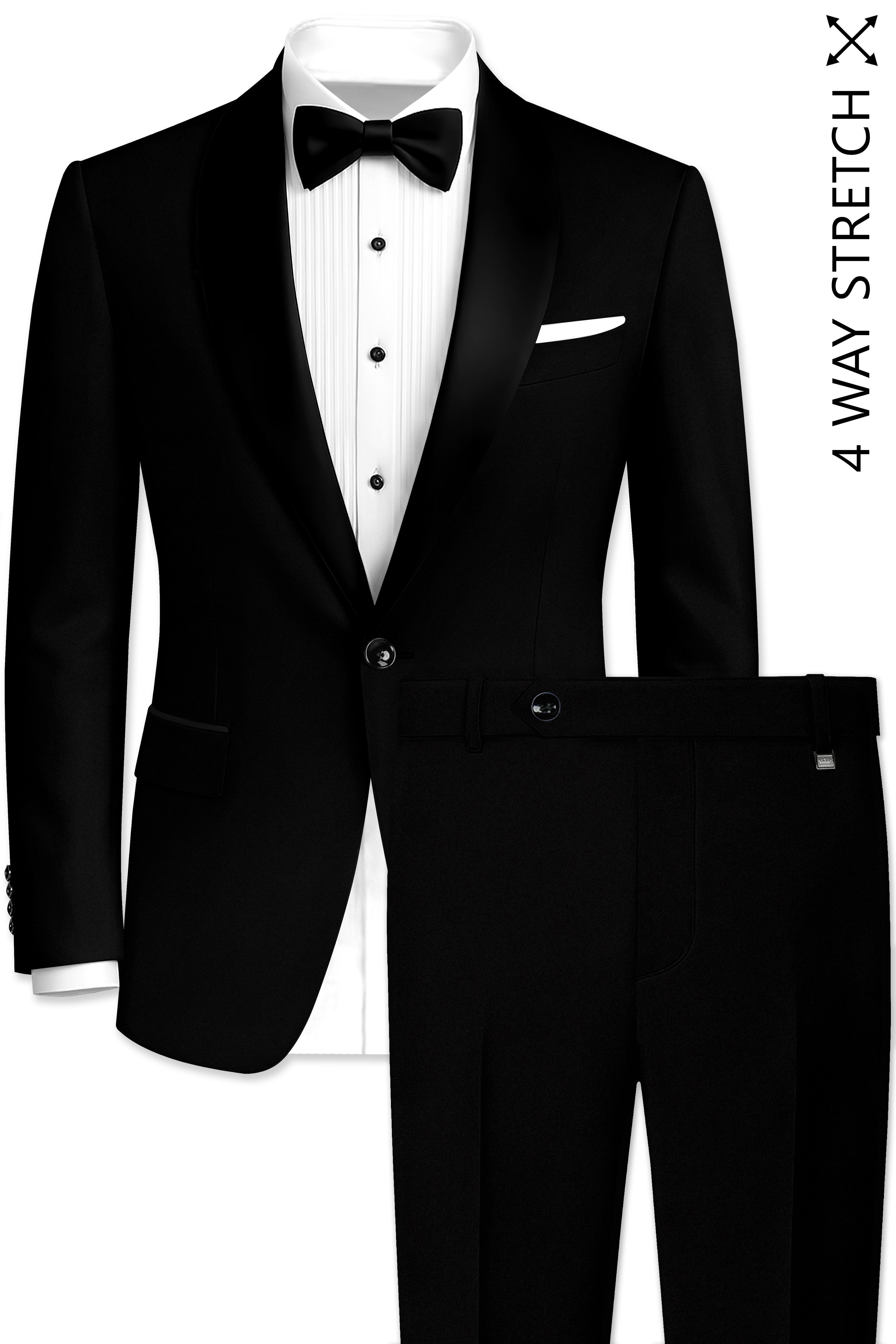 Kuro-Japanese Jade Black 4-Way Stretch Wrinkle-Free Wool Rich Tuxedo Suit