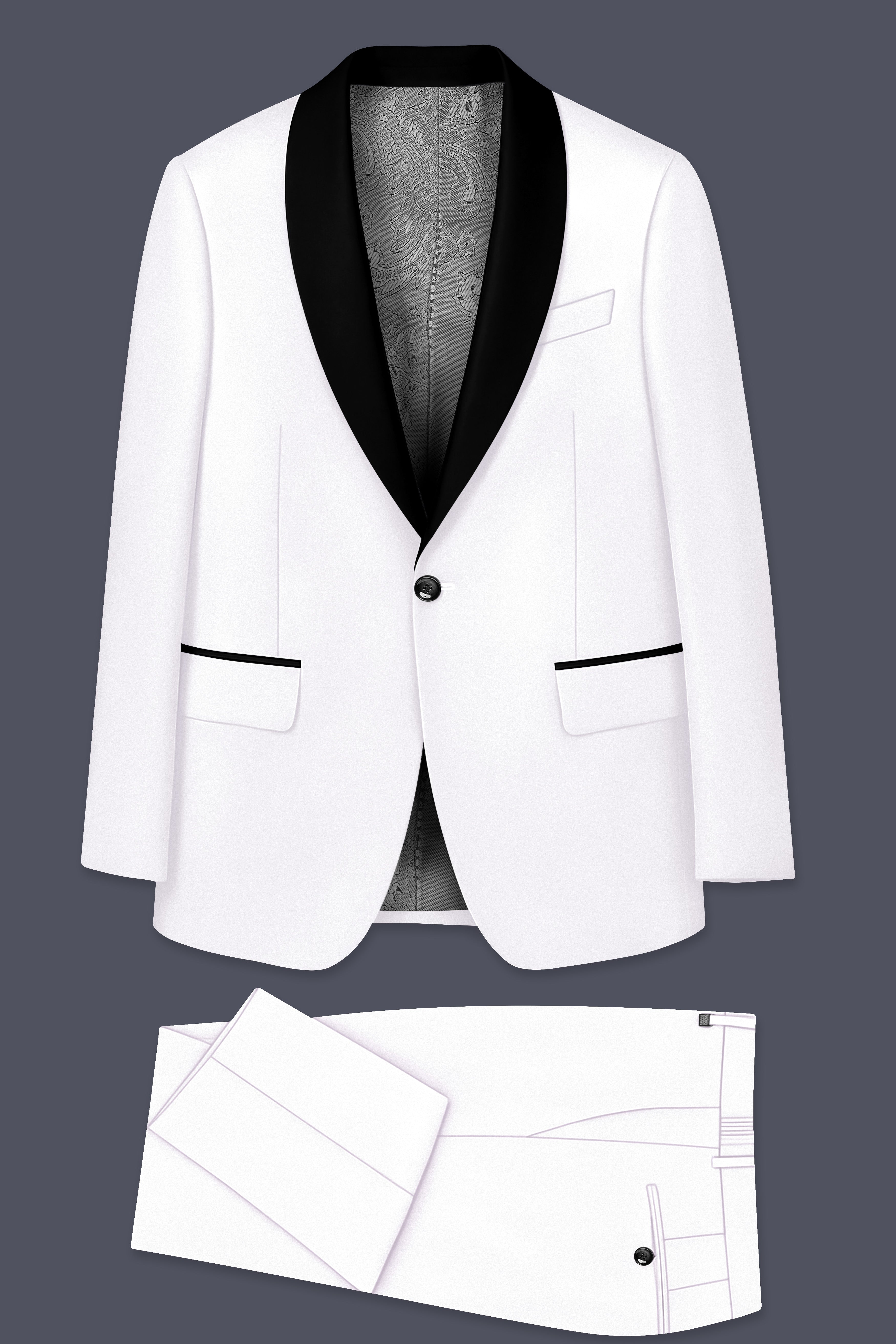 Shiro-Japanese Bright White 4-Way Stretch Wrinkle-Free Wool Rich Tuxedo Suit