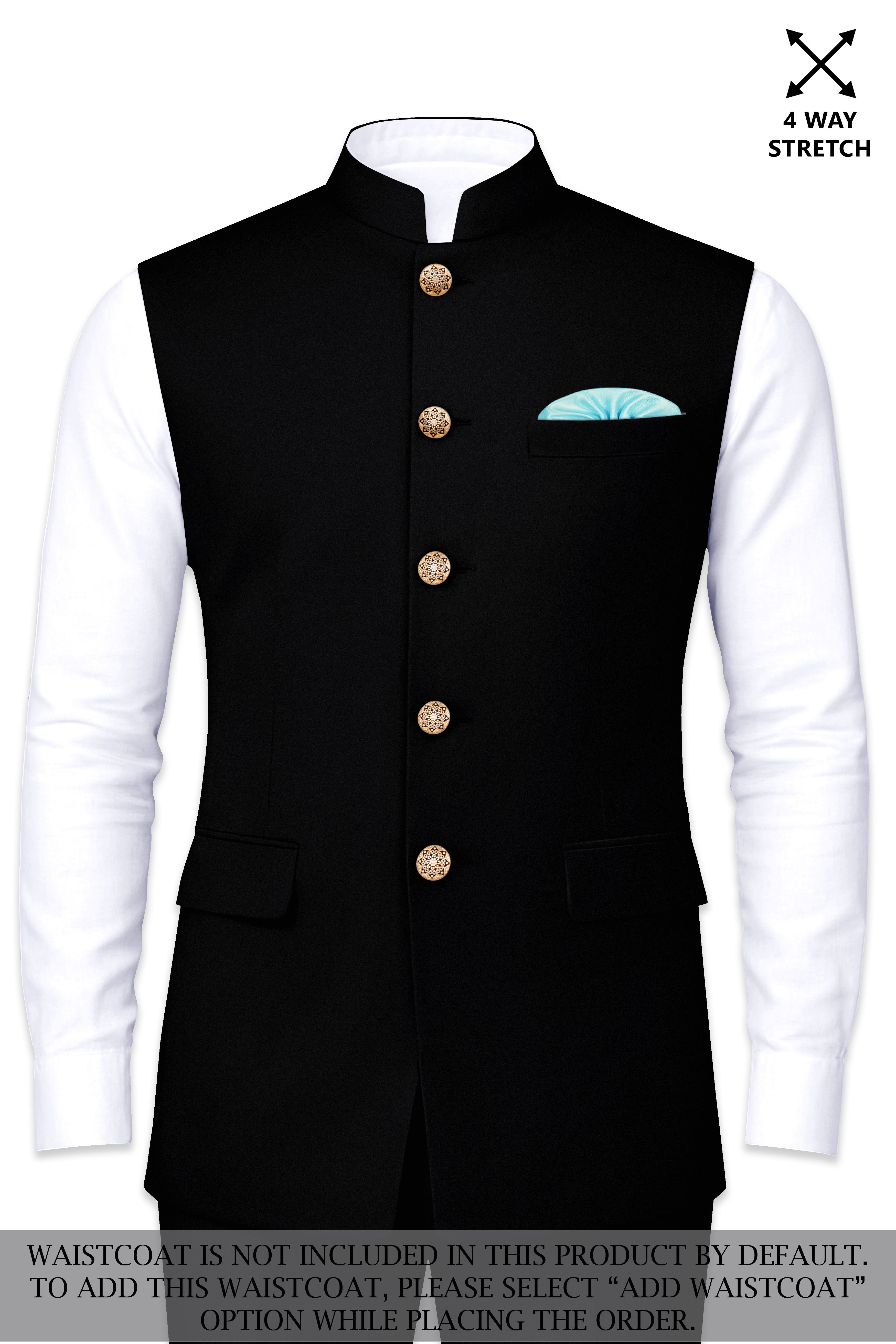 Kuro-Japanese Jade Black 4-Way Stretch Wrinkle-Free Wool Rich Bandhgala Suit