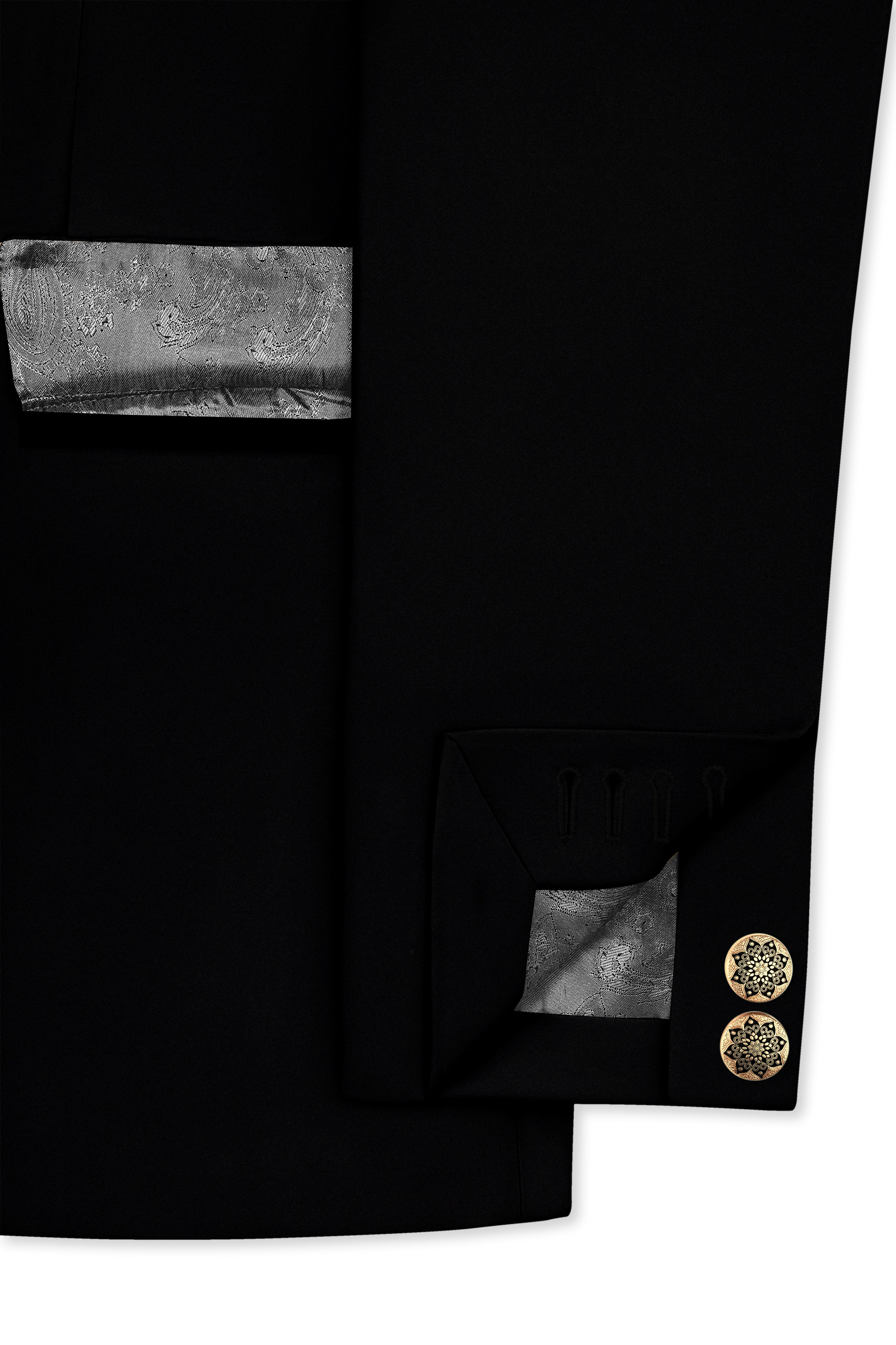 Kuro-Japanese Jade Black 4-Way Stretch Wrinkle-Free Wool Rich Bandhgala Suit