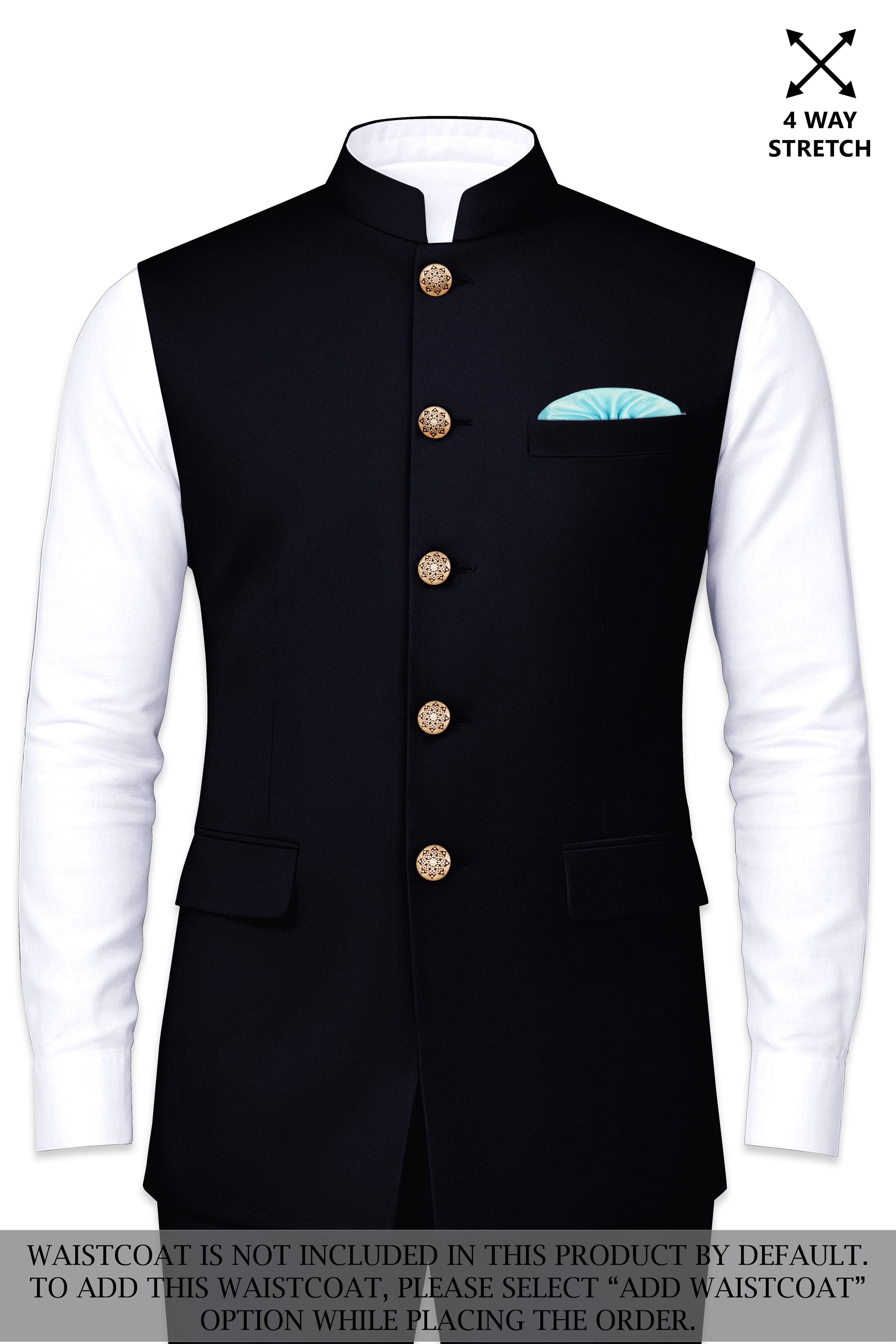 Aozora-Japanese Marine Blue 4-Way Stretch Wrinkle-Free Wool Rich Bandhgala Suit