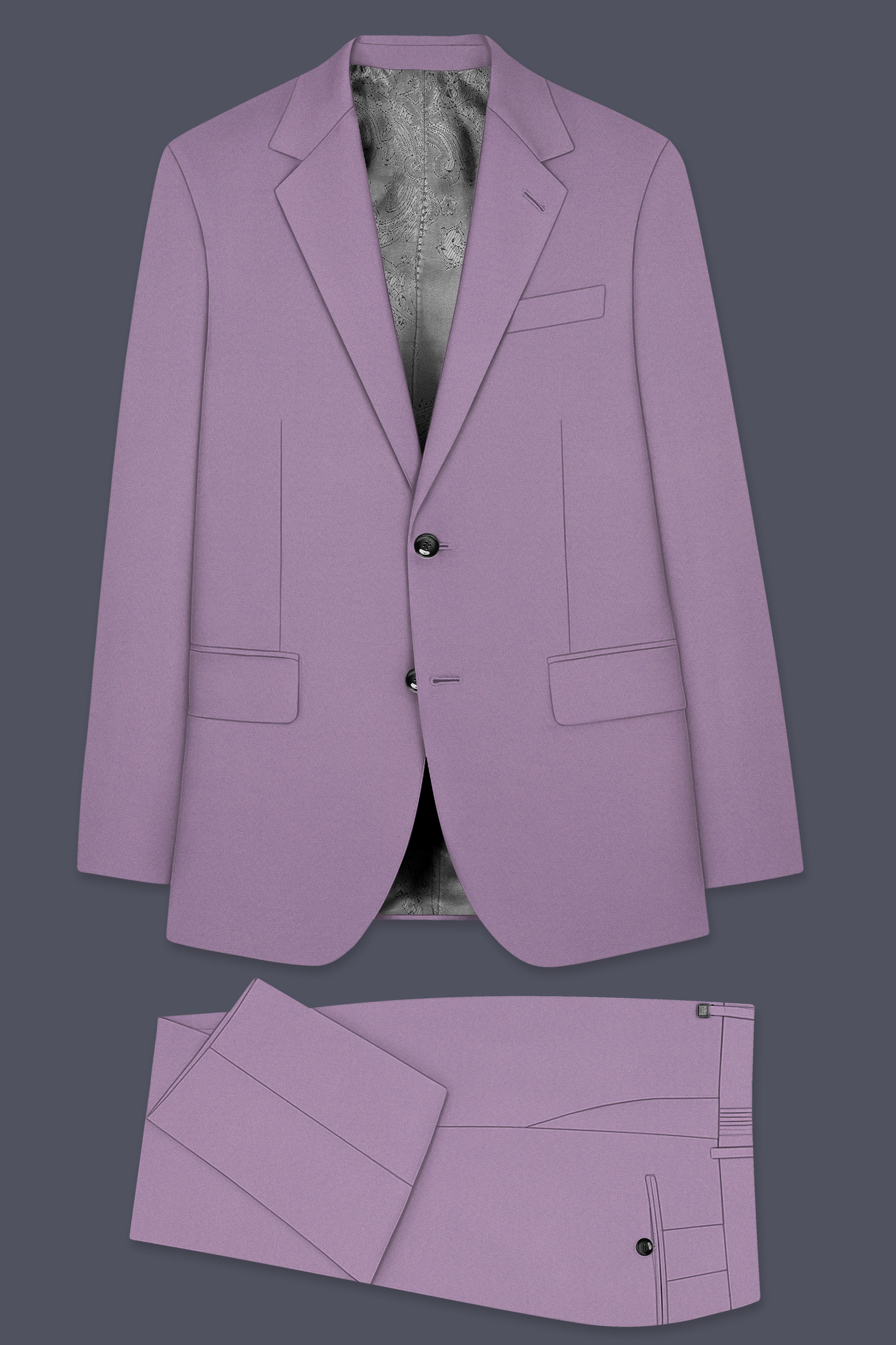 Violeto-Korean Mobster Purple 4-Way Stretch Wool Rich Single Breasted Suit