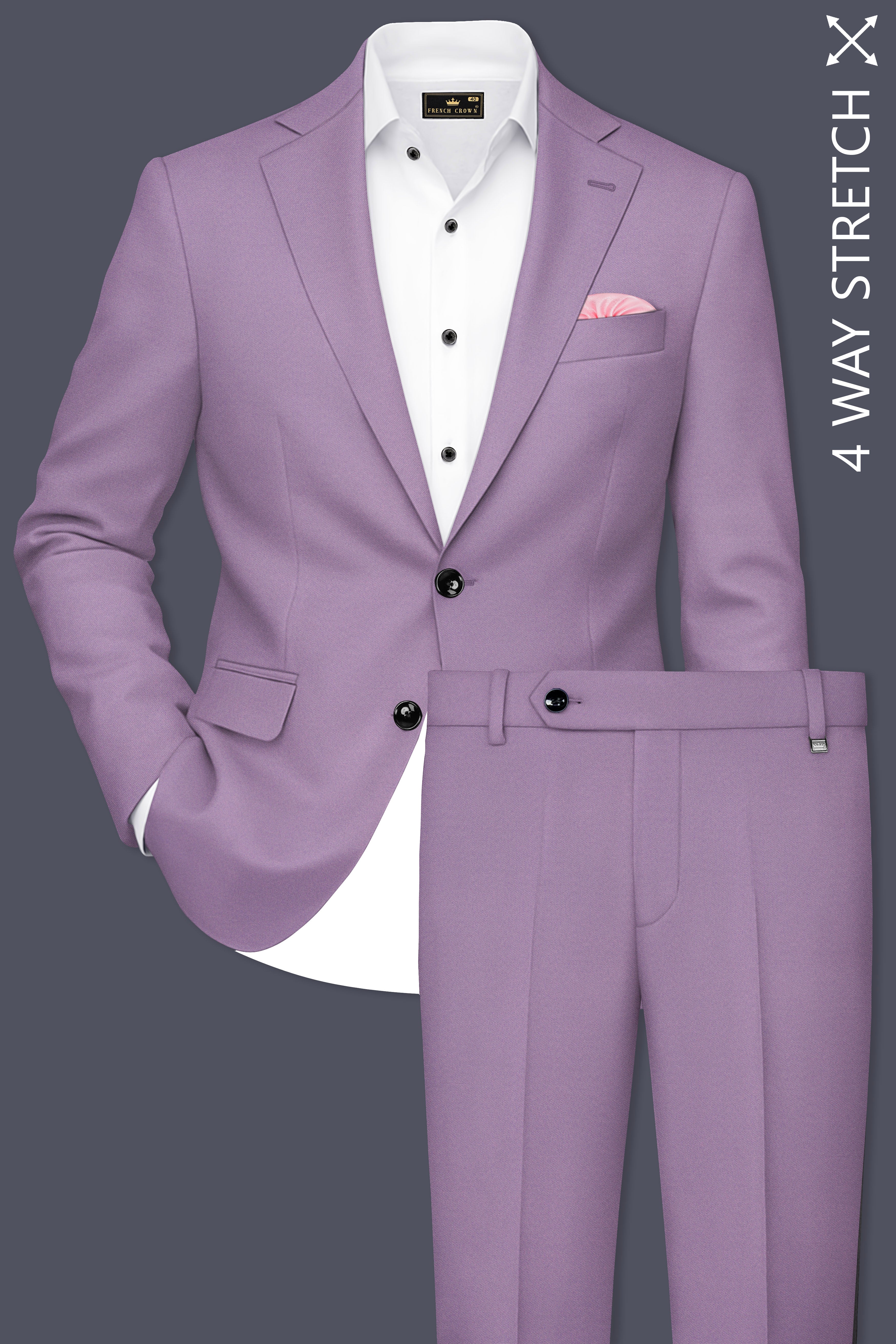 Violeto-Korean Mobster Purple 4-Way Stretch Wool Rich Single Breasted Suit