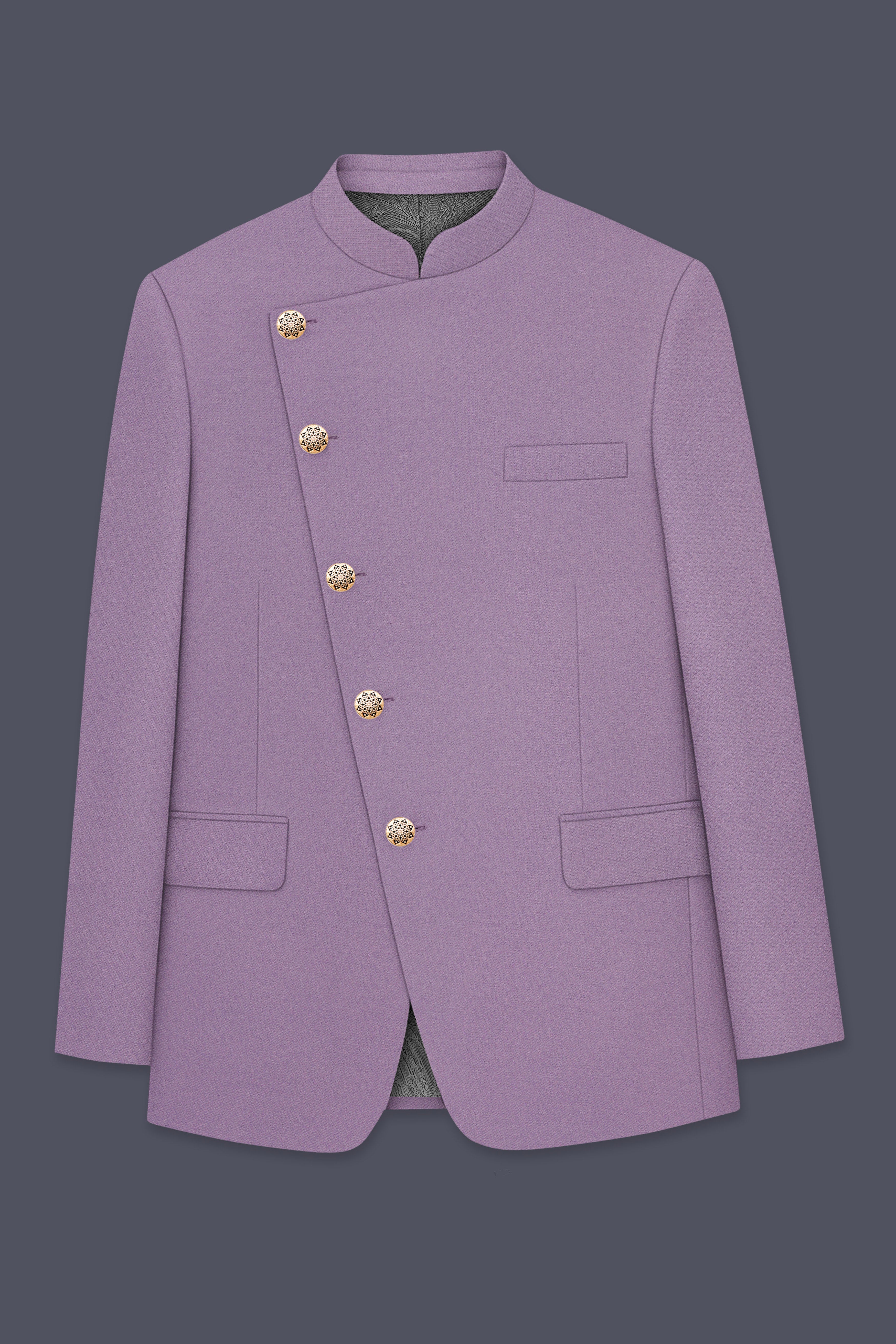 Violeto-Korean Mobster Purple 4-Way Stretch Wool Rich Cross Placket Bandhgala Suit