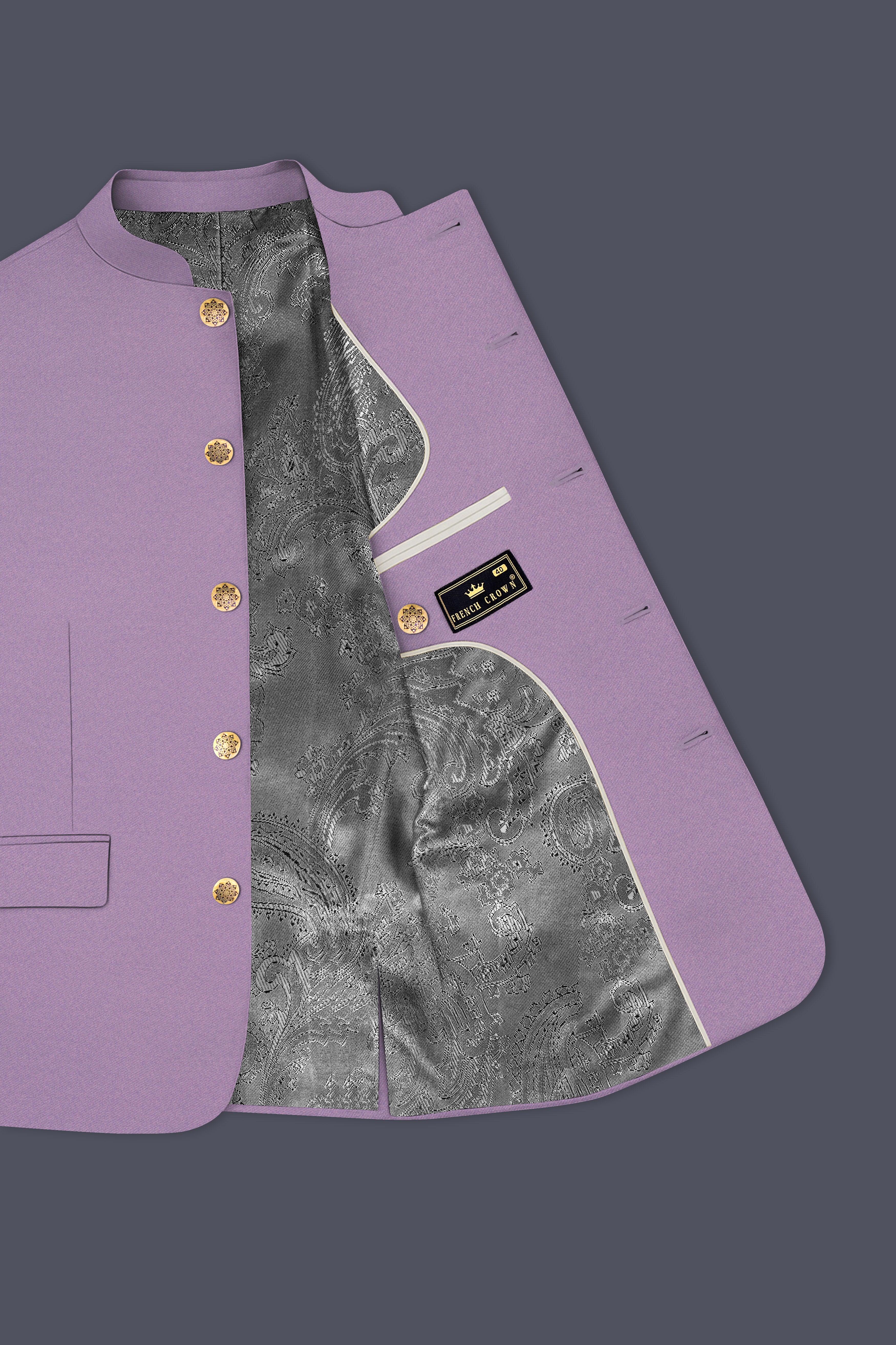 Violeto-Korean Mobster Purple 4-Way Stretch Wool Rich Bandhgala Suit