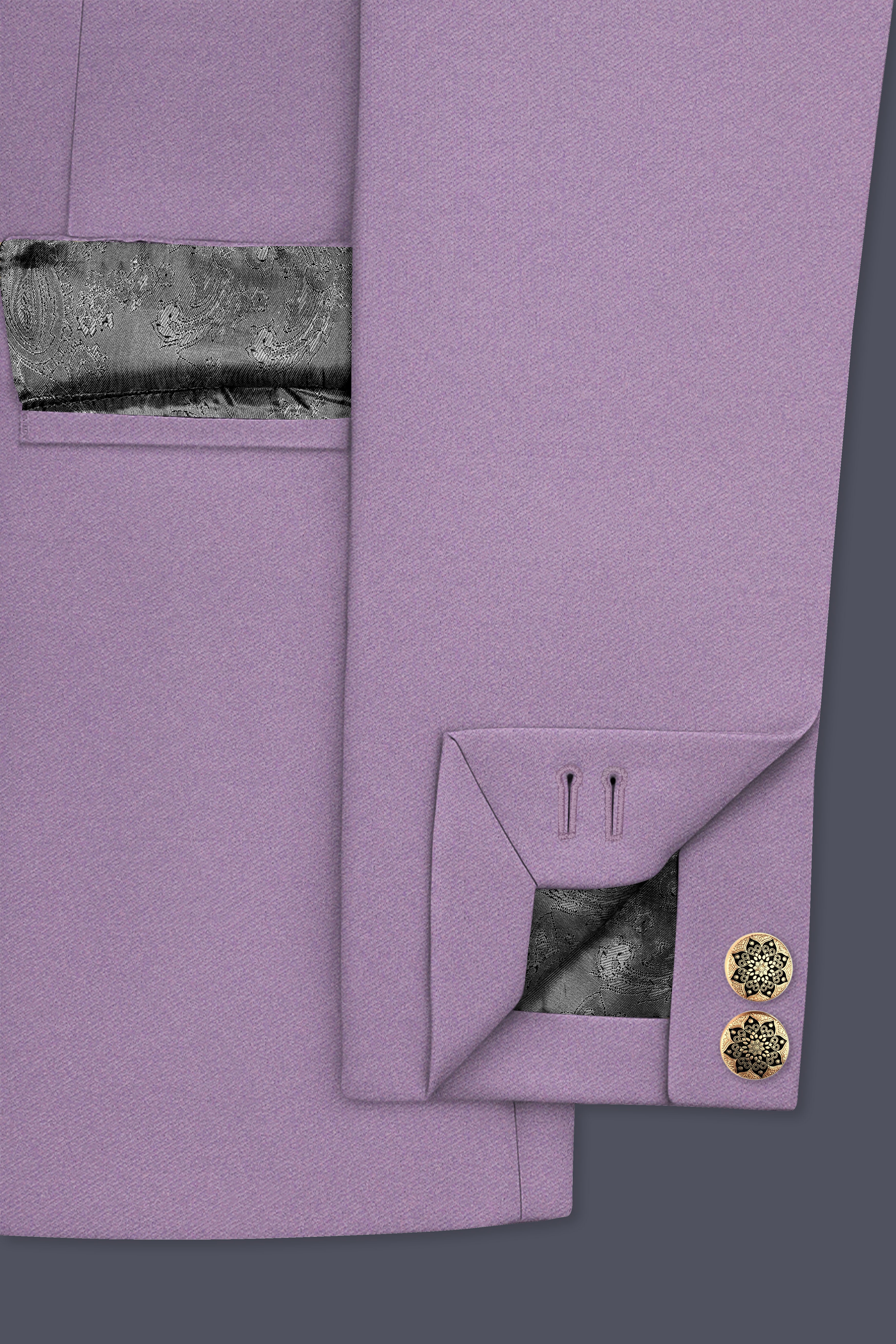 Violeto-Korean Mobster Purple 4-Way Stretch Wrinkle-Free Wool Rich Bandhgala Suit