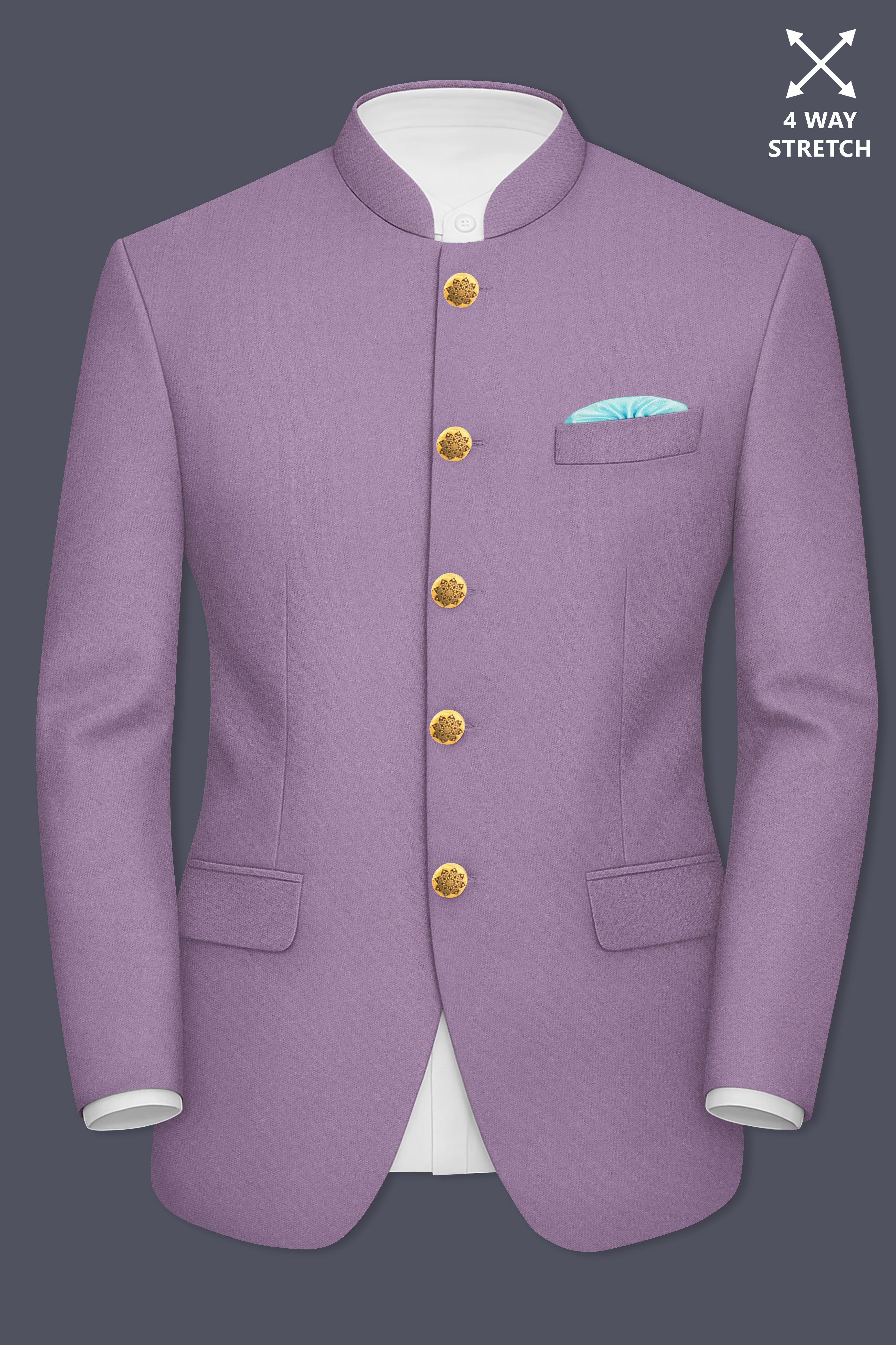 Violeto-Korean Mobster Purple 4-Way Stretch Wool Rich Bandhgala Suit