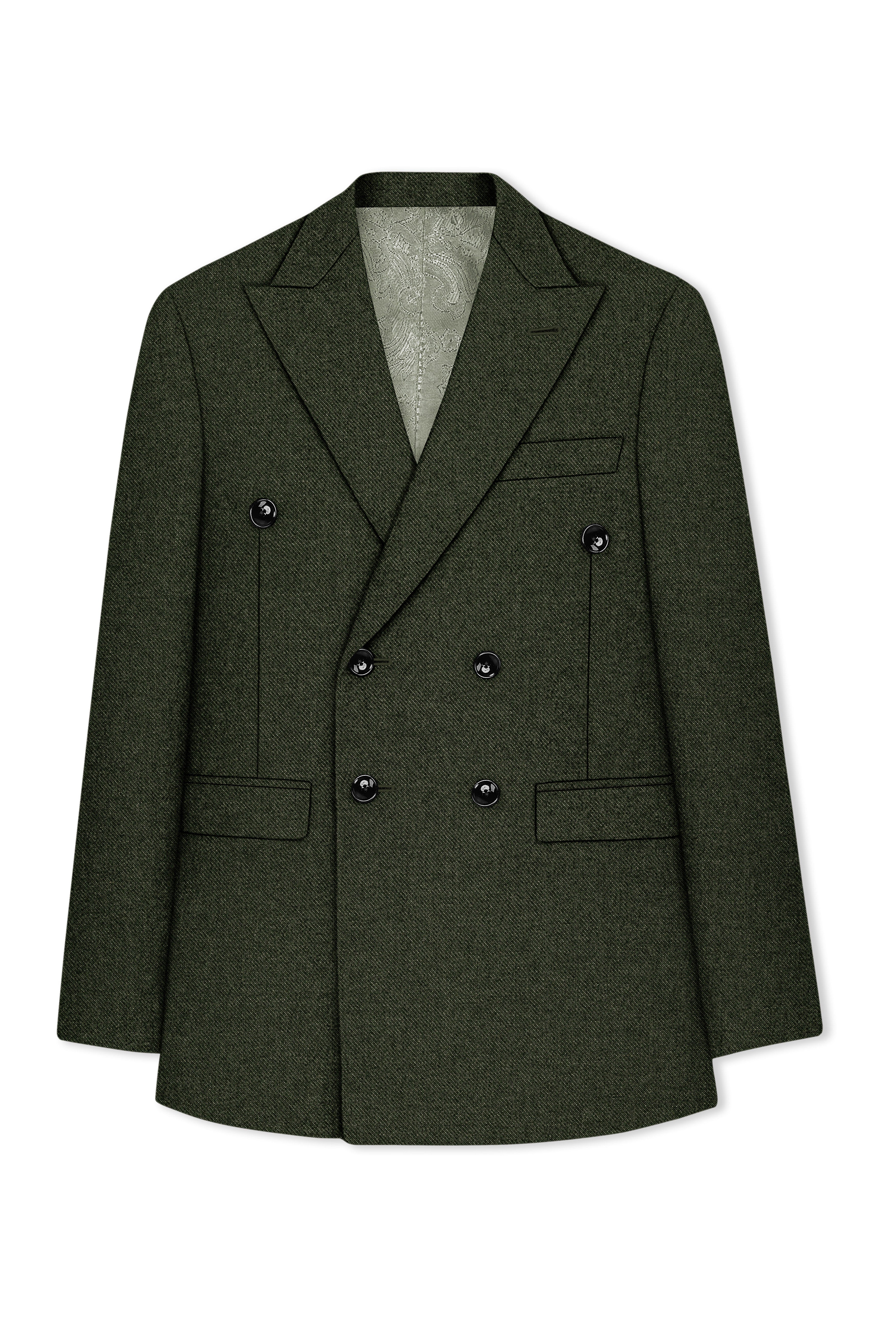 Virenza-Rangoon Green Textured Tweed Double Breasted Suit