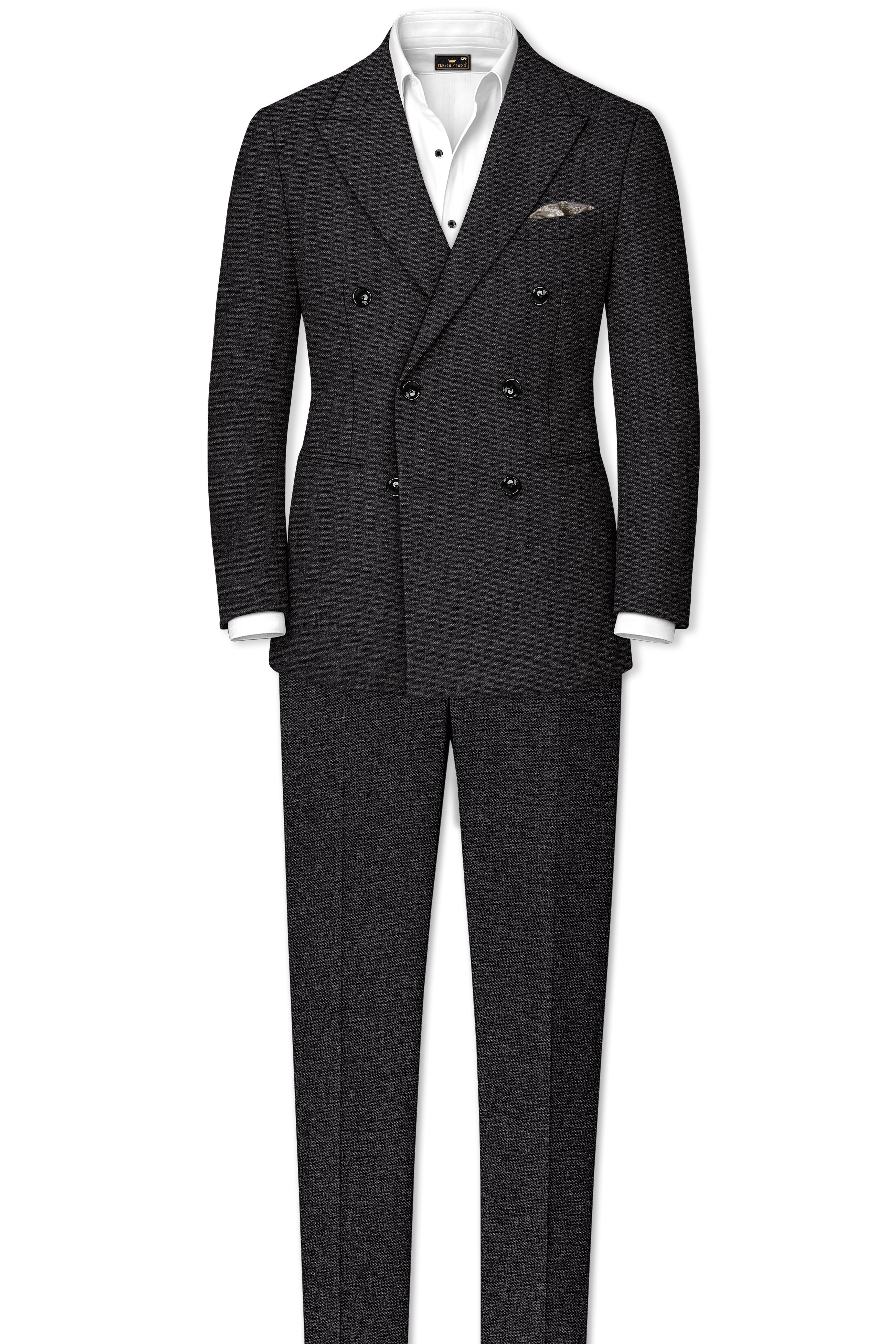 Cinerro-Mine Shaft Gray Textured Tweed Double Breasted Suit
