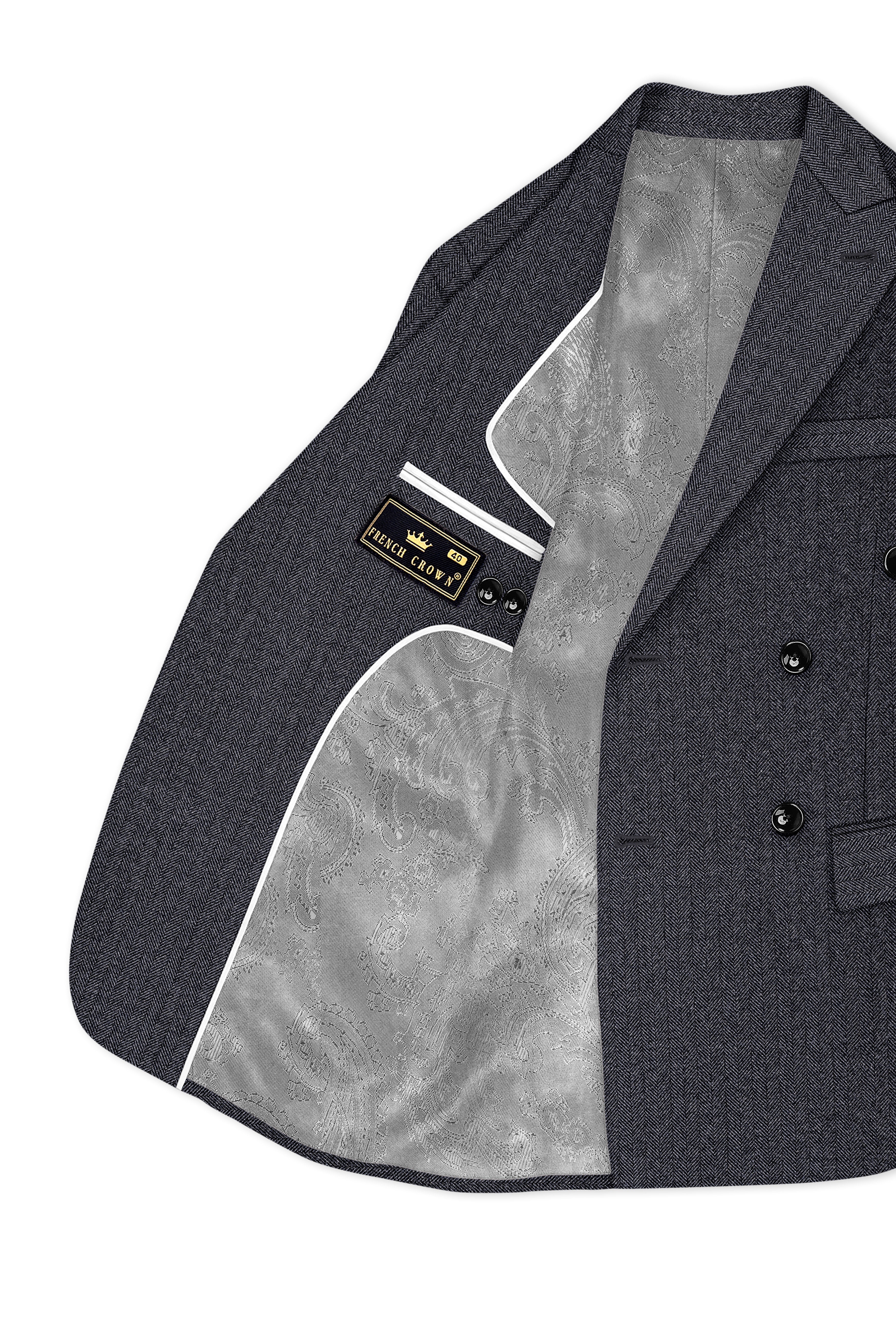 Silvoro-Iridium Gray Herringbone Textured Tweed Double Breasted Suit