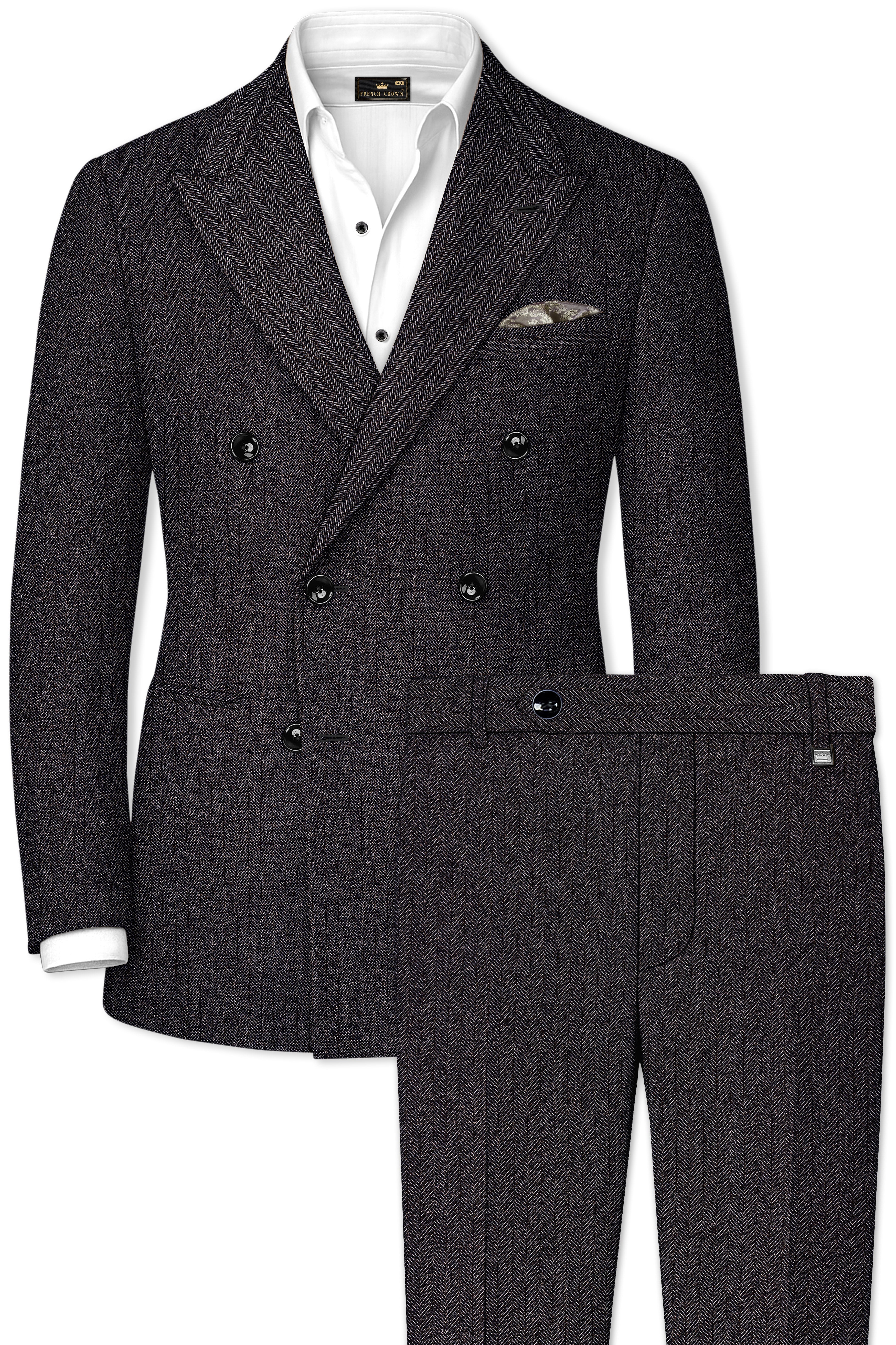 Aurezion-Zeus Brown Herringbone Textured Premium Tweed Double