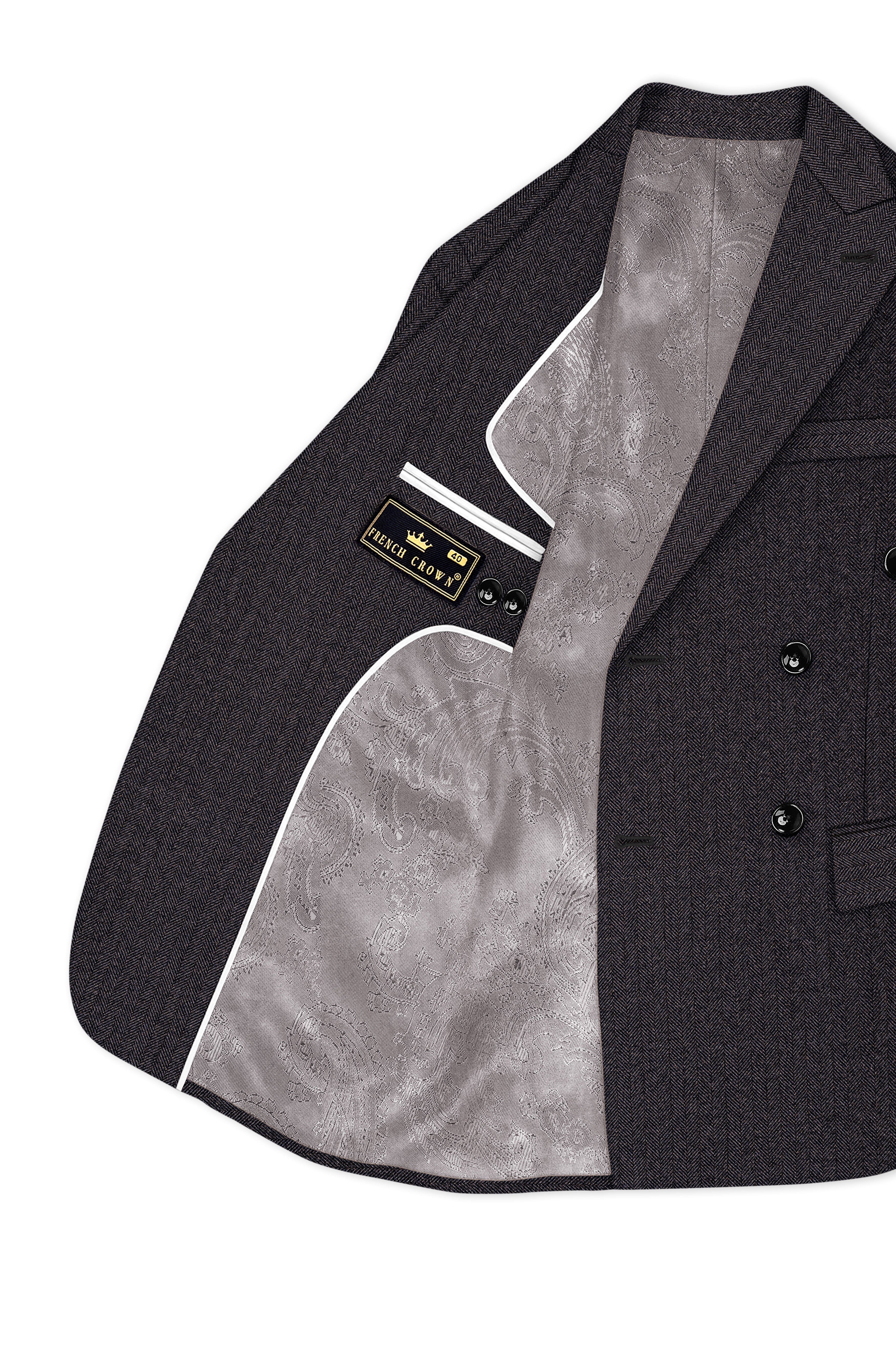 Aurezion-Zeus Brown Herringbone Textured Tweed Double Breasted Suit