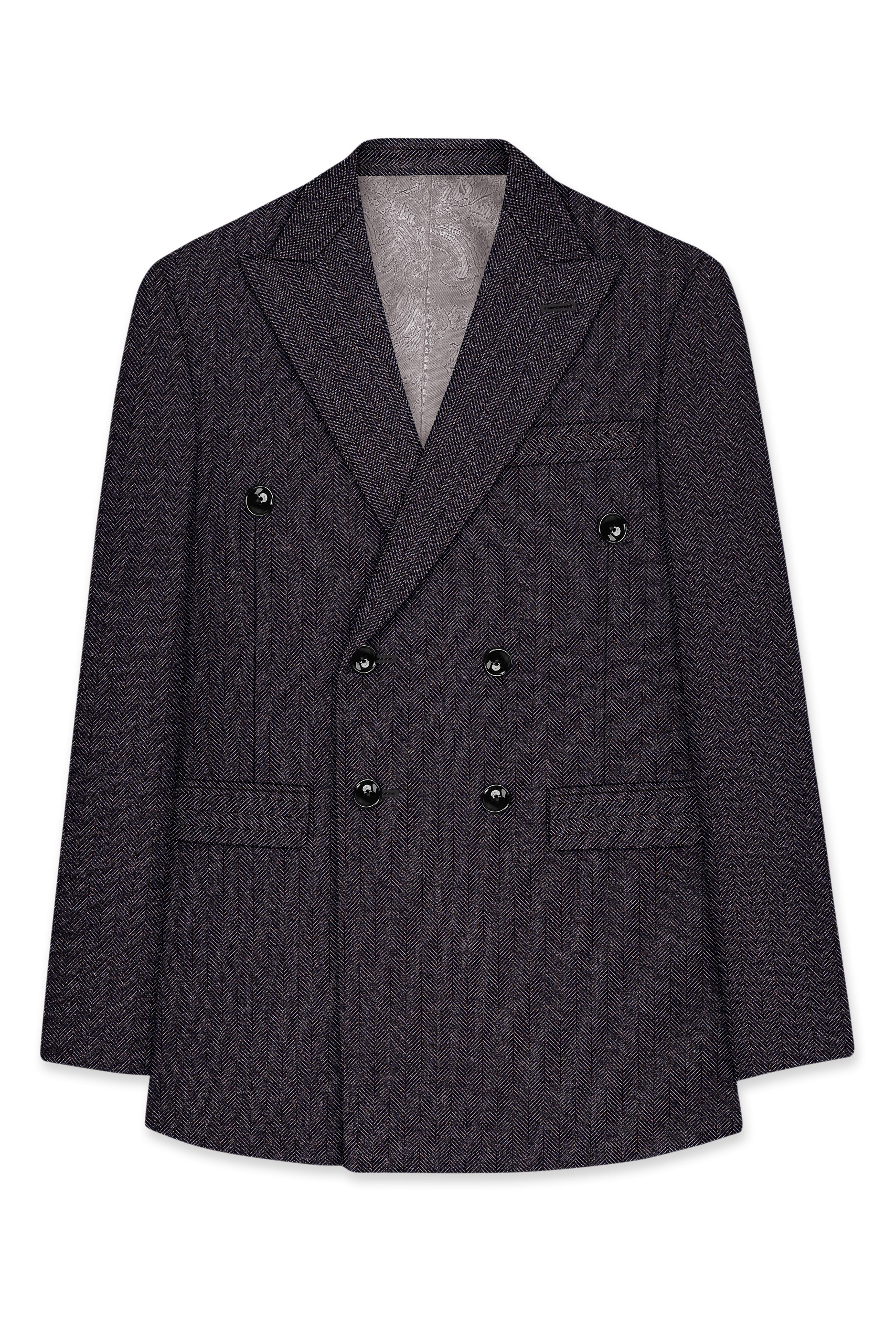 Aurezion-Zeus Brown Herringbone Textured Tweed Double Breasted Suit