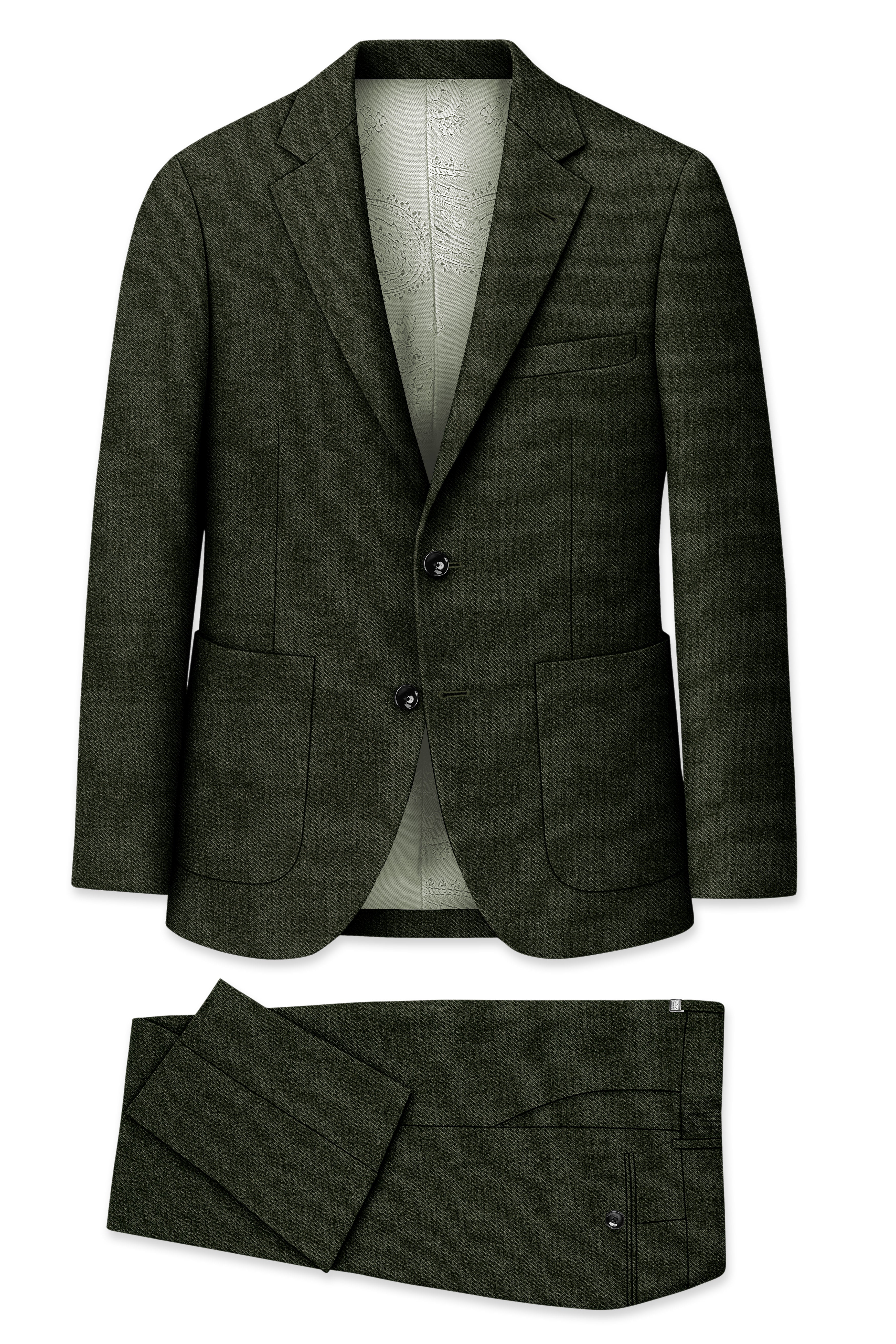 Virenza-Rangoon Green Textured Tweed Single Breasted Sports Suit