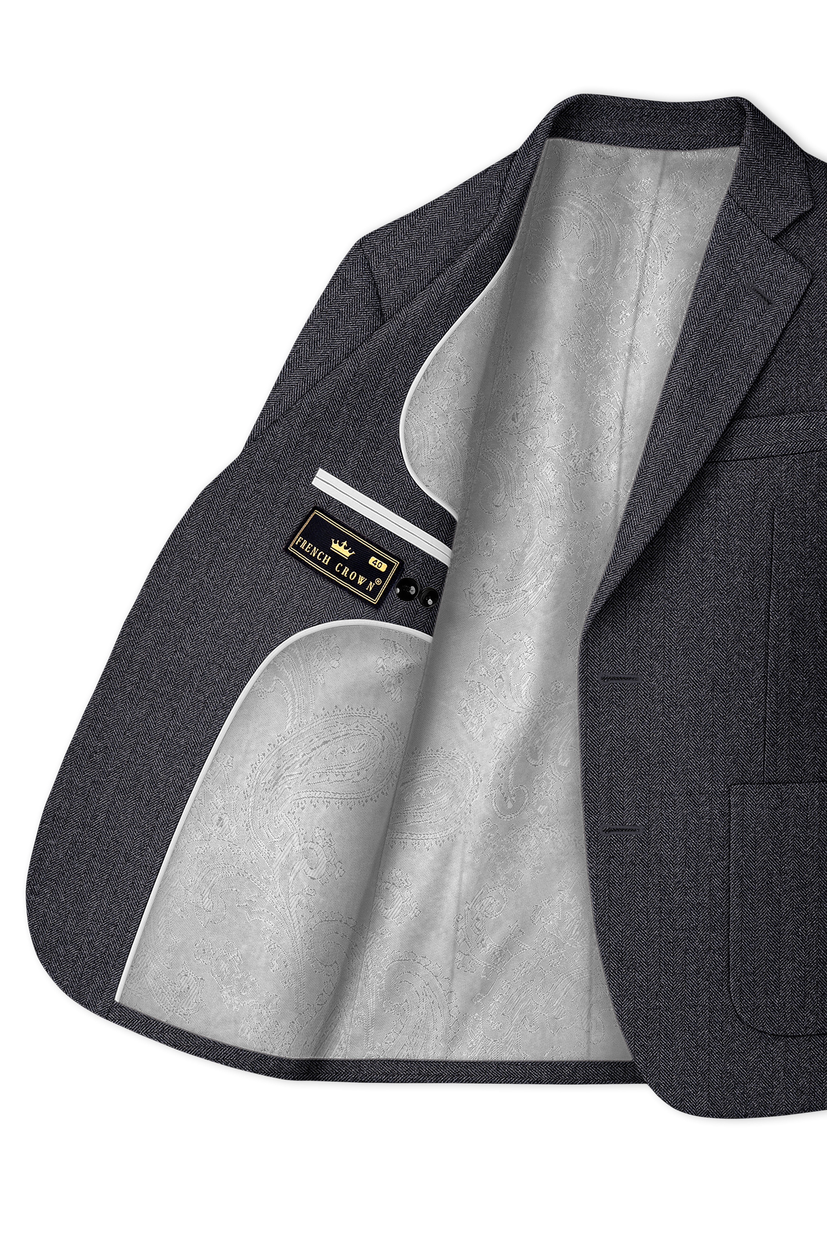 Silvoro-Iridium Gray Herringbone Textured Tweed Single Breasted Sports Suit