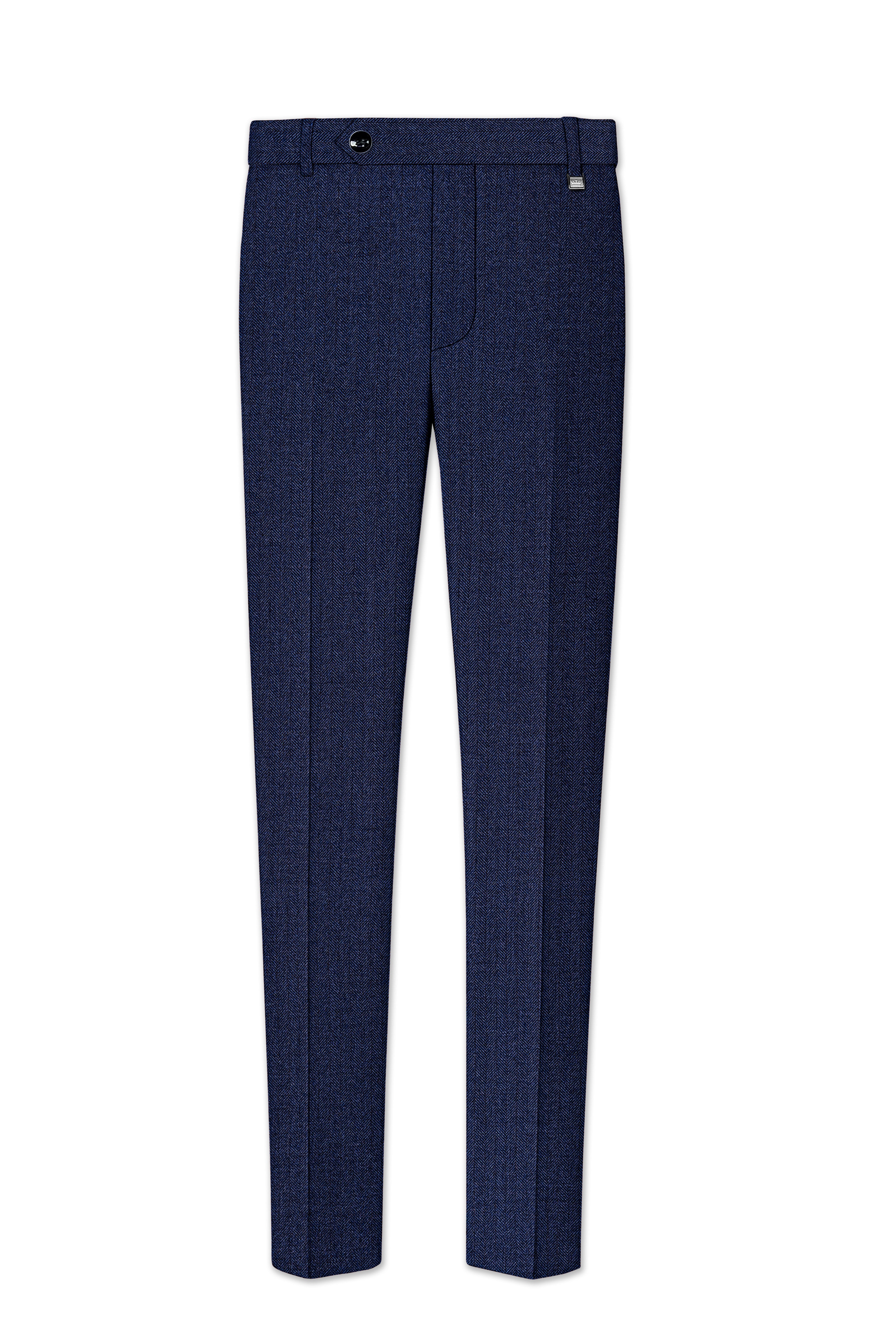 Aurevu-Vulcan Blue Herringbone Textured Tweed Single Breasted Sports Suit