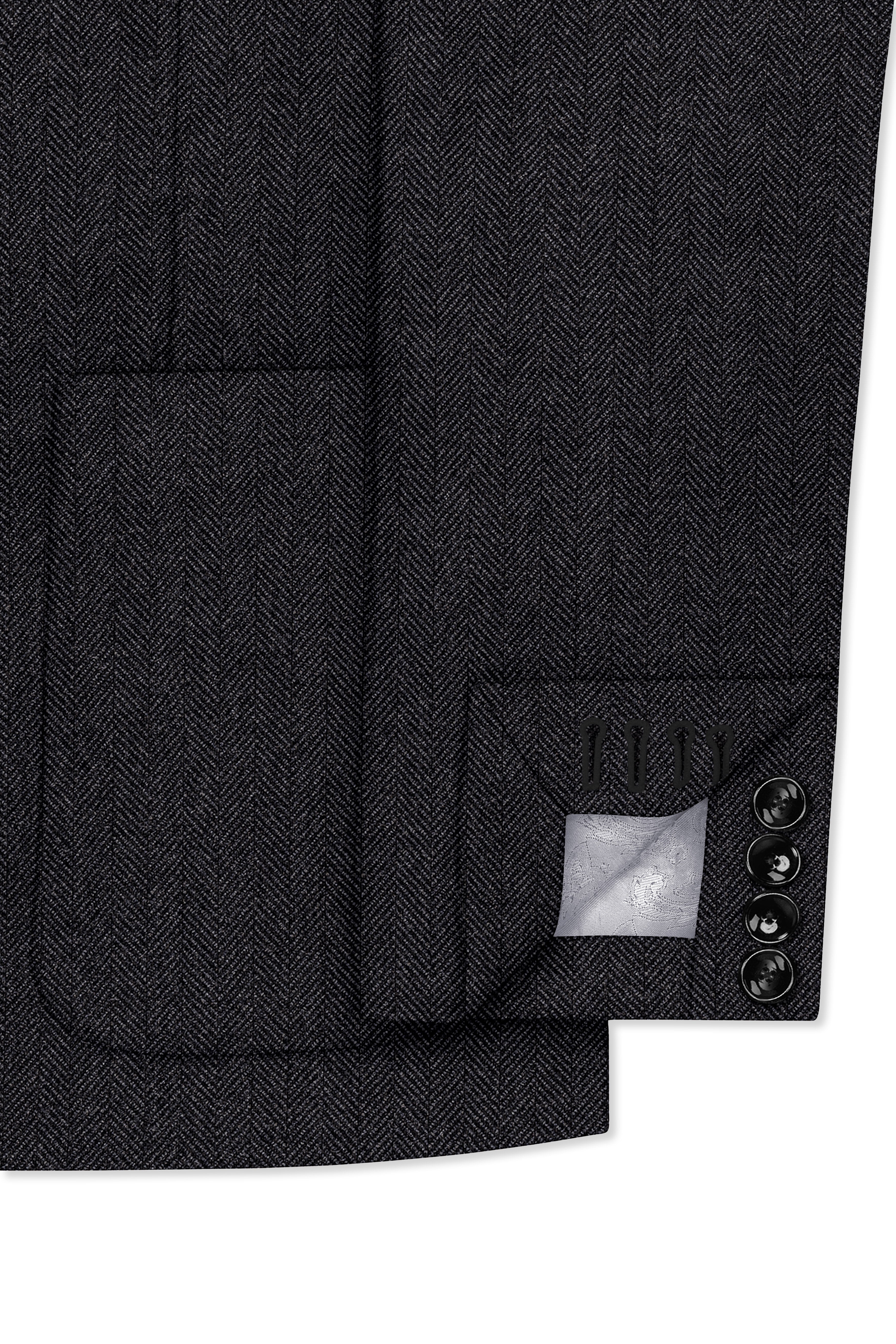 Imperion-Charcoal Gray Herringbone Textured Tweed Single Breasted Sports Suit