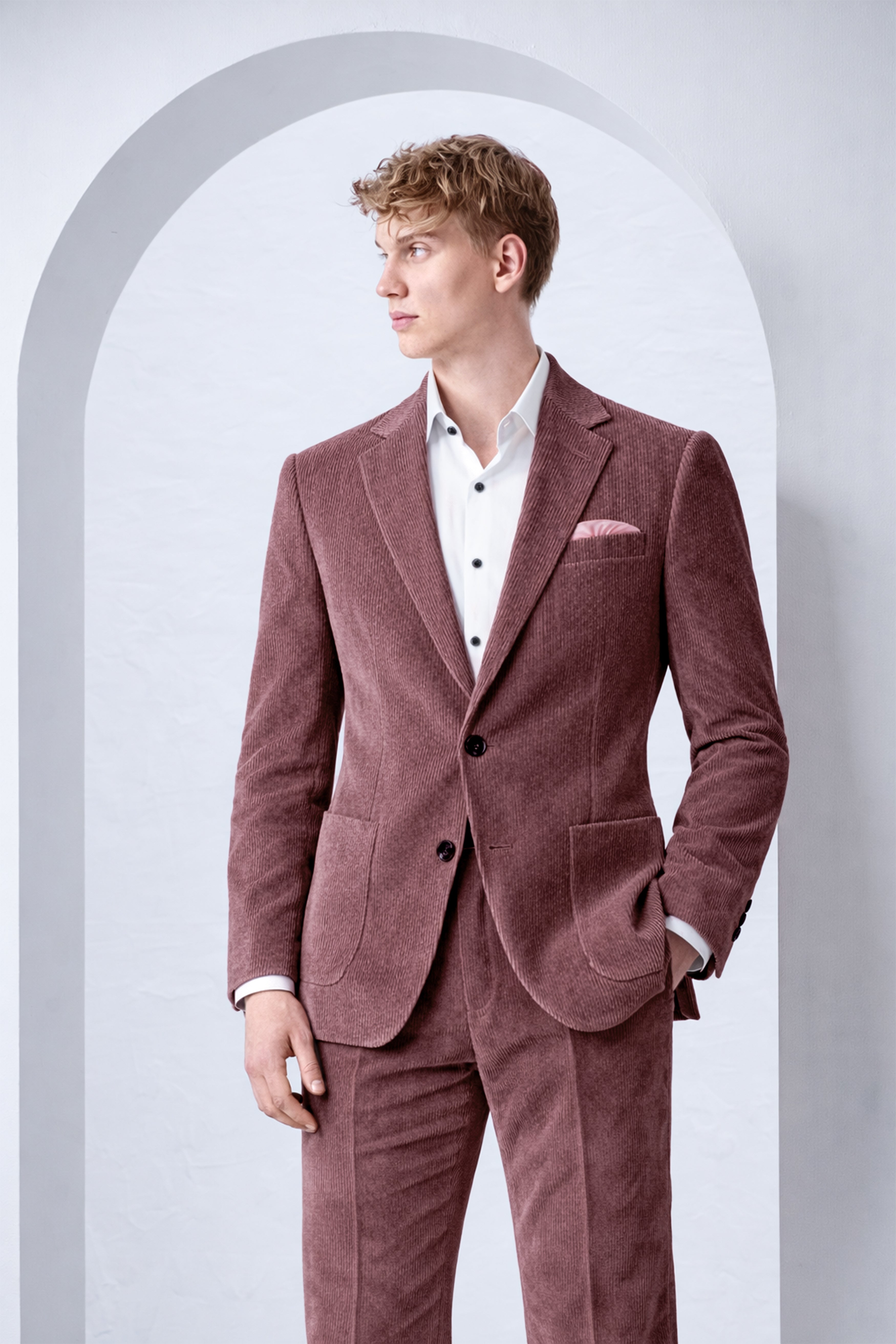 Tauzen-Rose Taupe Pink Corduroy Single Breasted Sports Suit