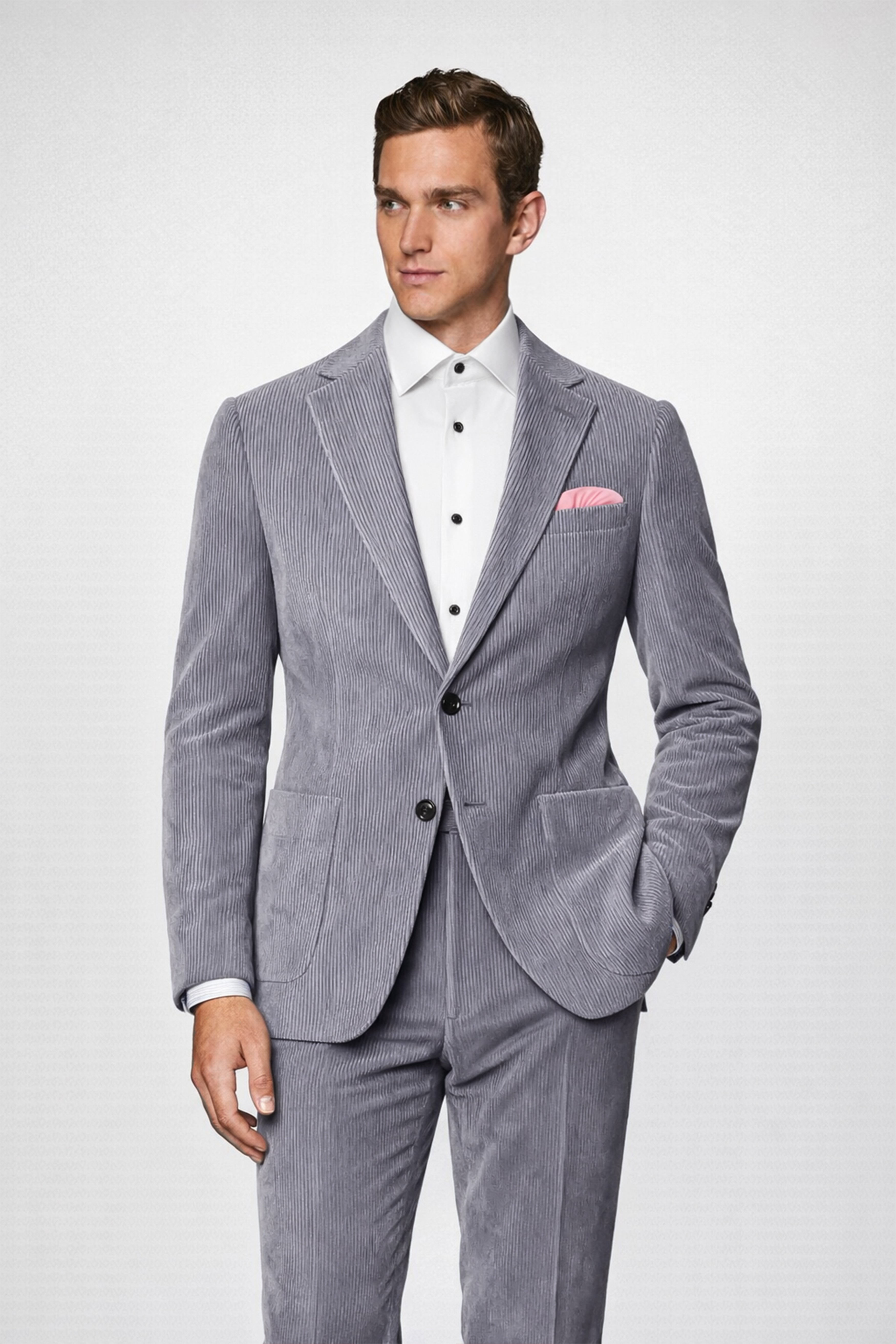 Ribvoro-Topaz Gray Corduroy Single Breasted Sports Suit