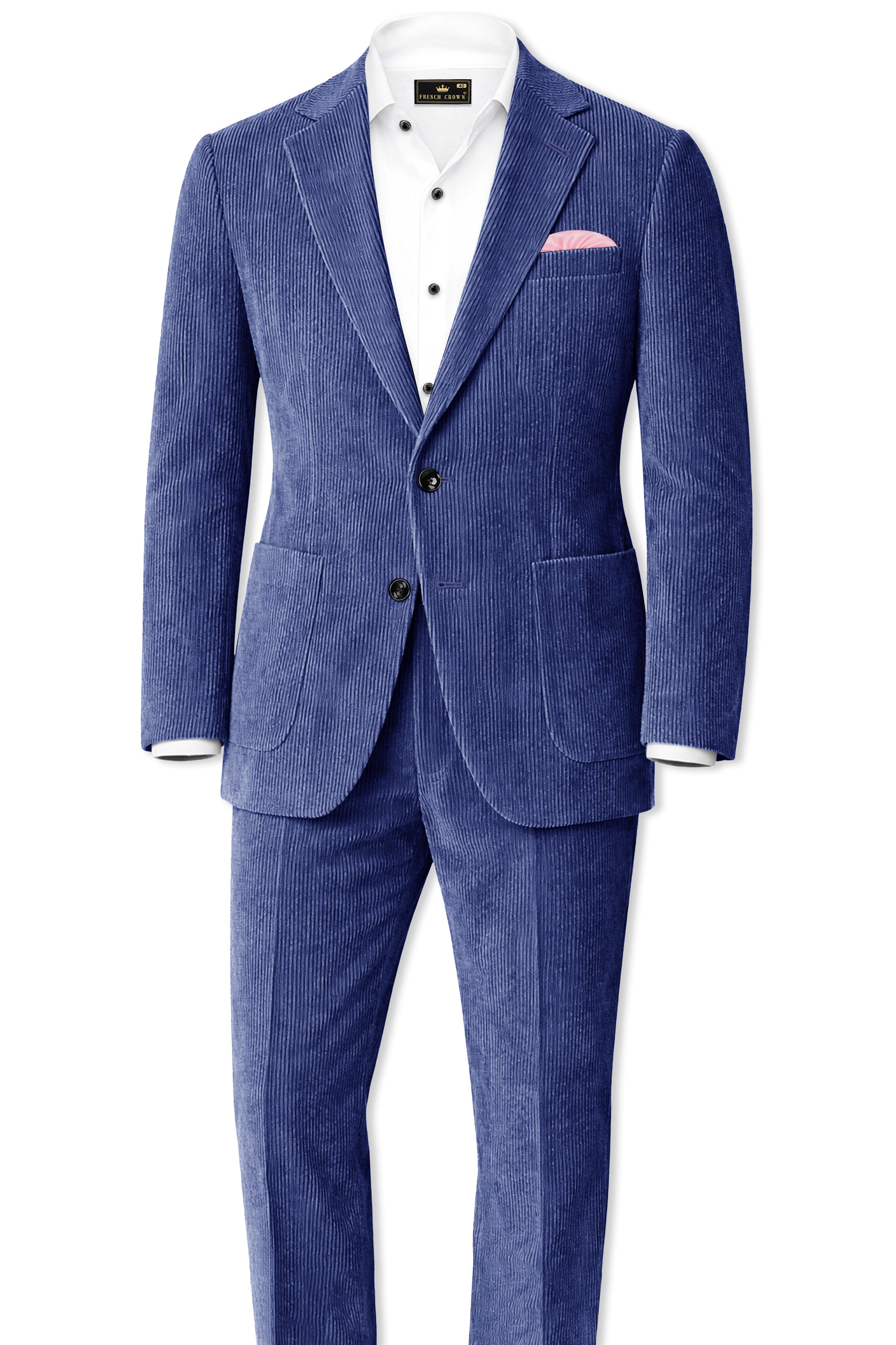 スーツ Mao Collar X Fake Corduroy Wide SetUp Blue Mandarin Collar Suit | Gentleman's Guru