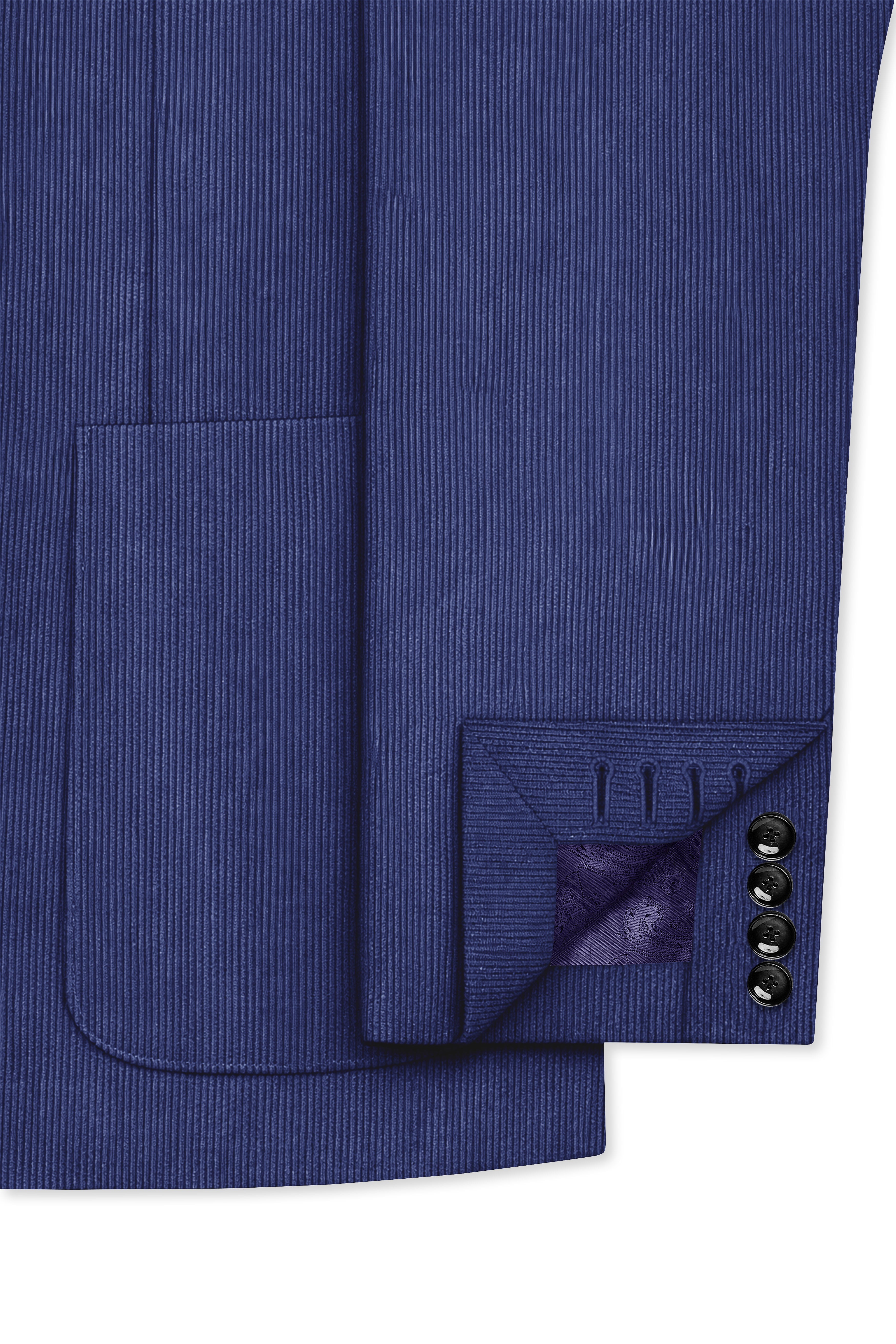 Slatzen-Slate Blue Corduroy Premium Single Breasted Sports Suit