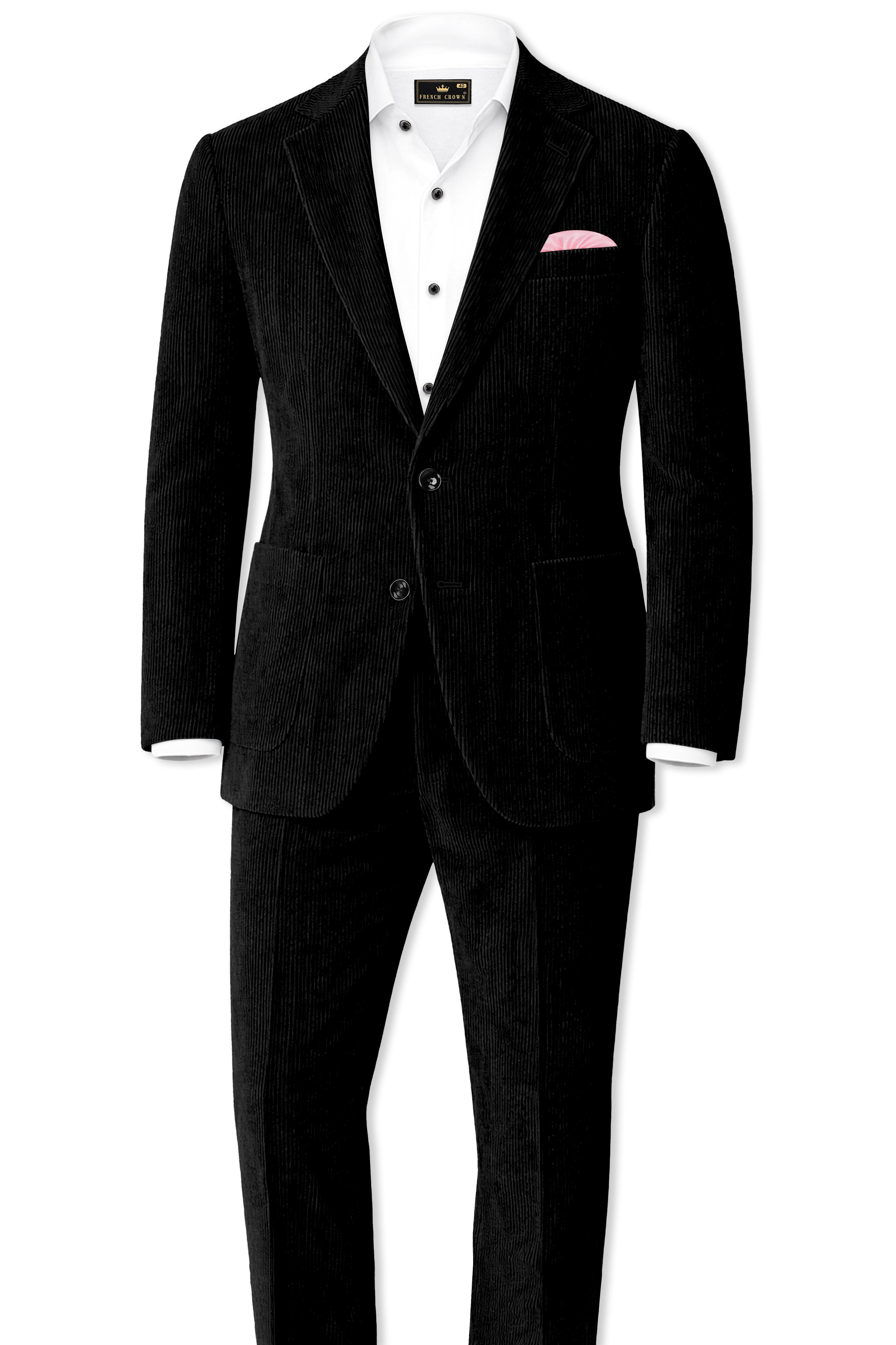 Jadenzo-Jade Black Textured Premium Corduroy Single Breasted Suit