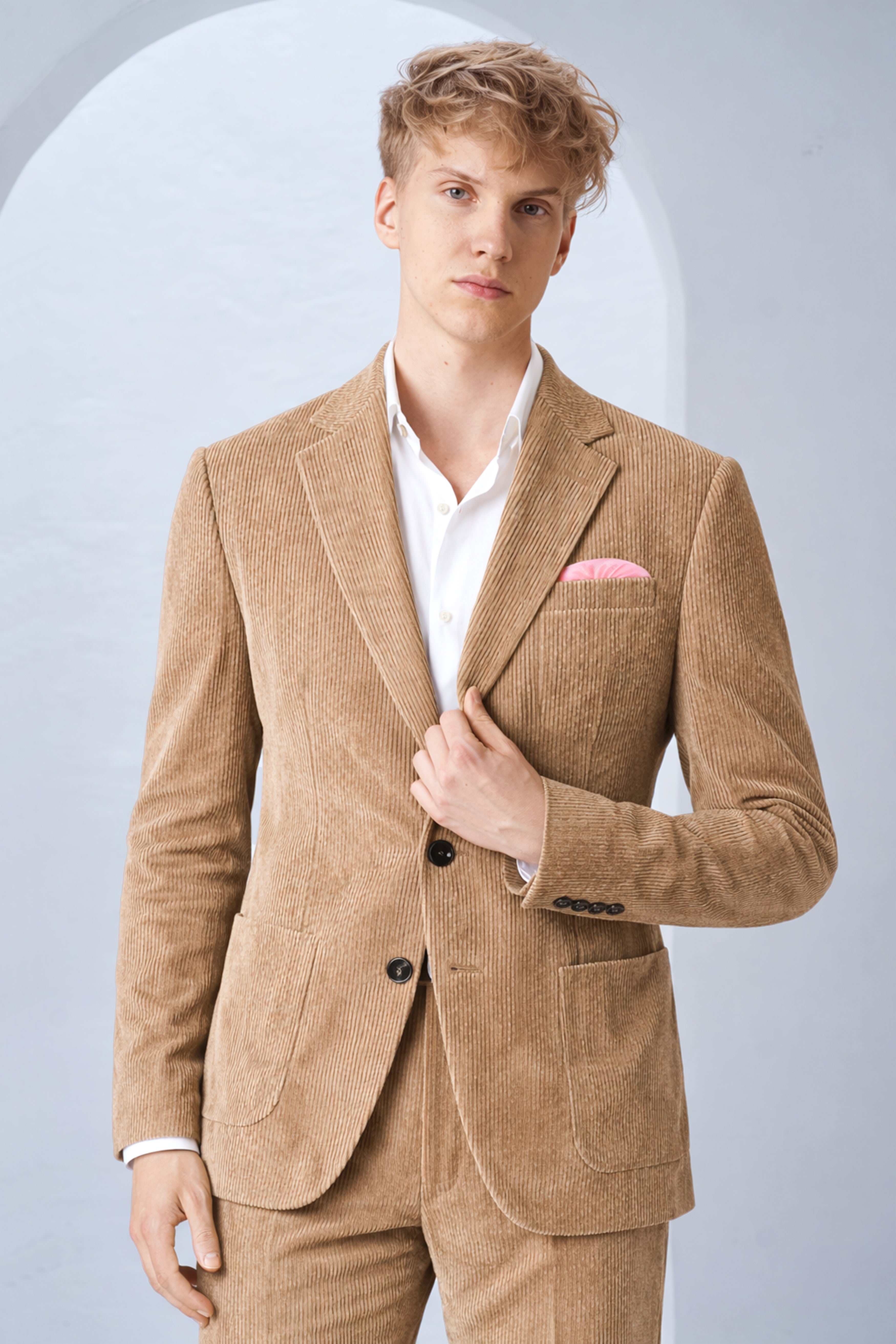 Cordenza-Muesli Brown Corduroy Single Breasted Sports Suit