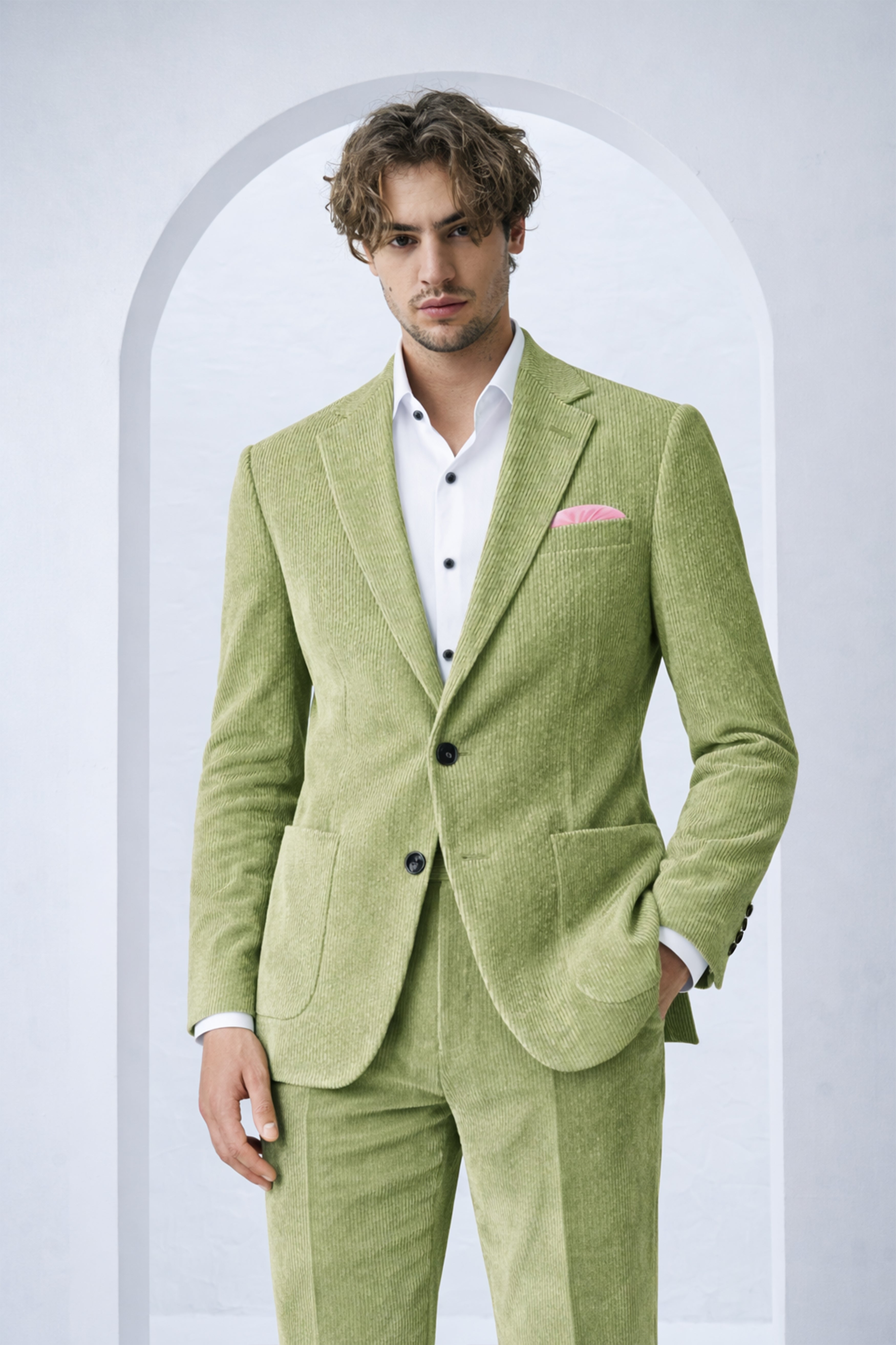 Aurethist-Thistle Green Corduroy Single Breasted Sports Suit