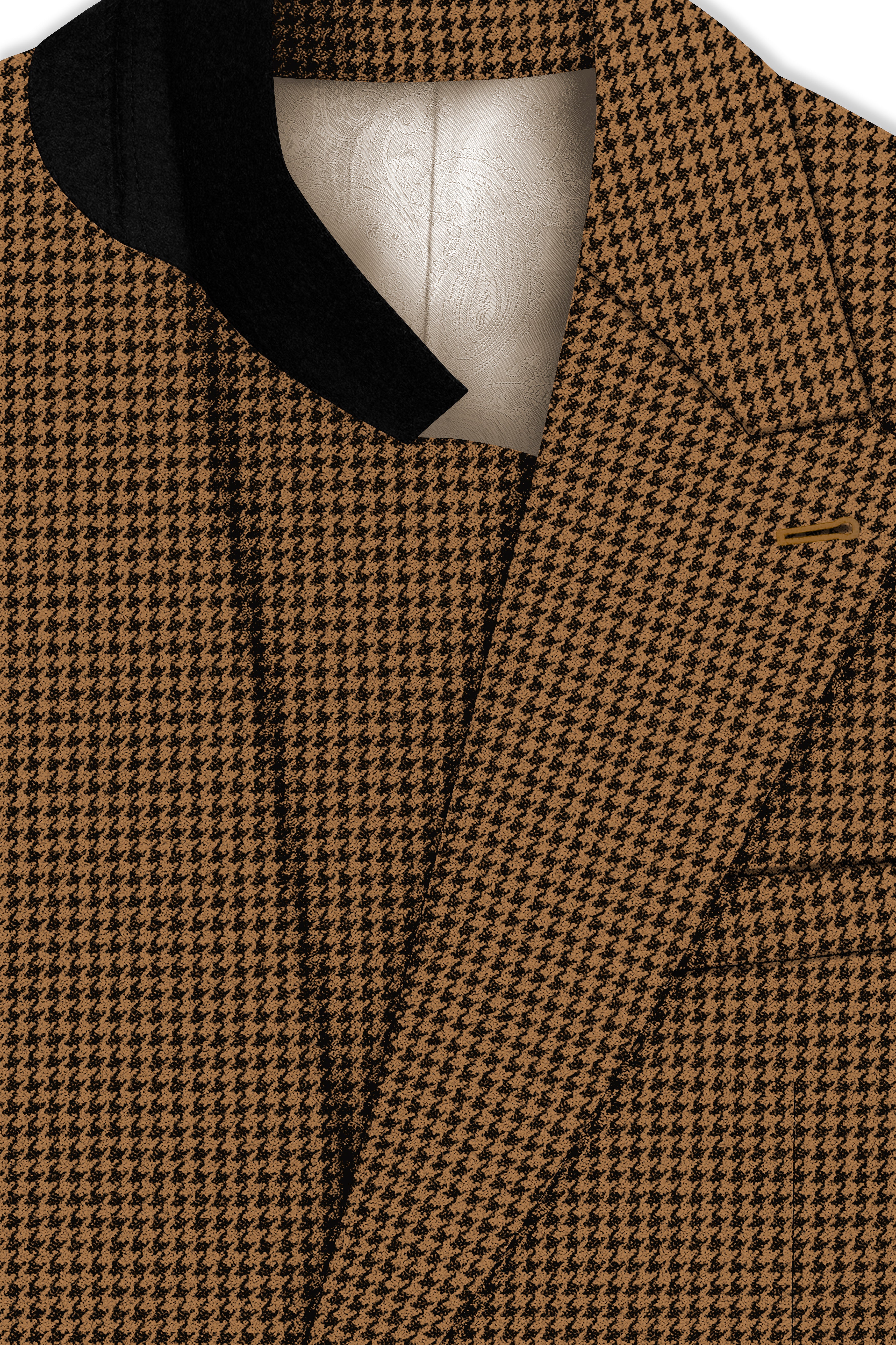 Regalis-Rope Brown Classic Houndstooth Textured Tweed Double Breasted Suit