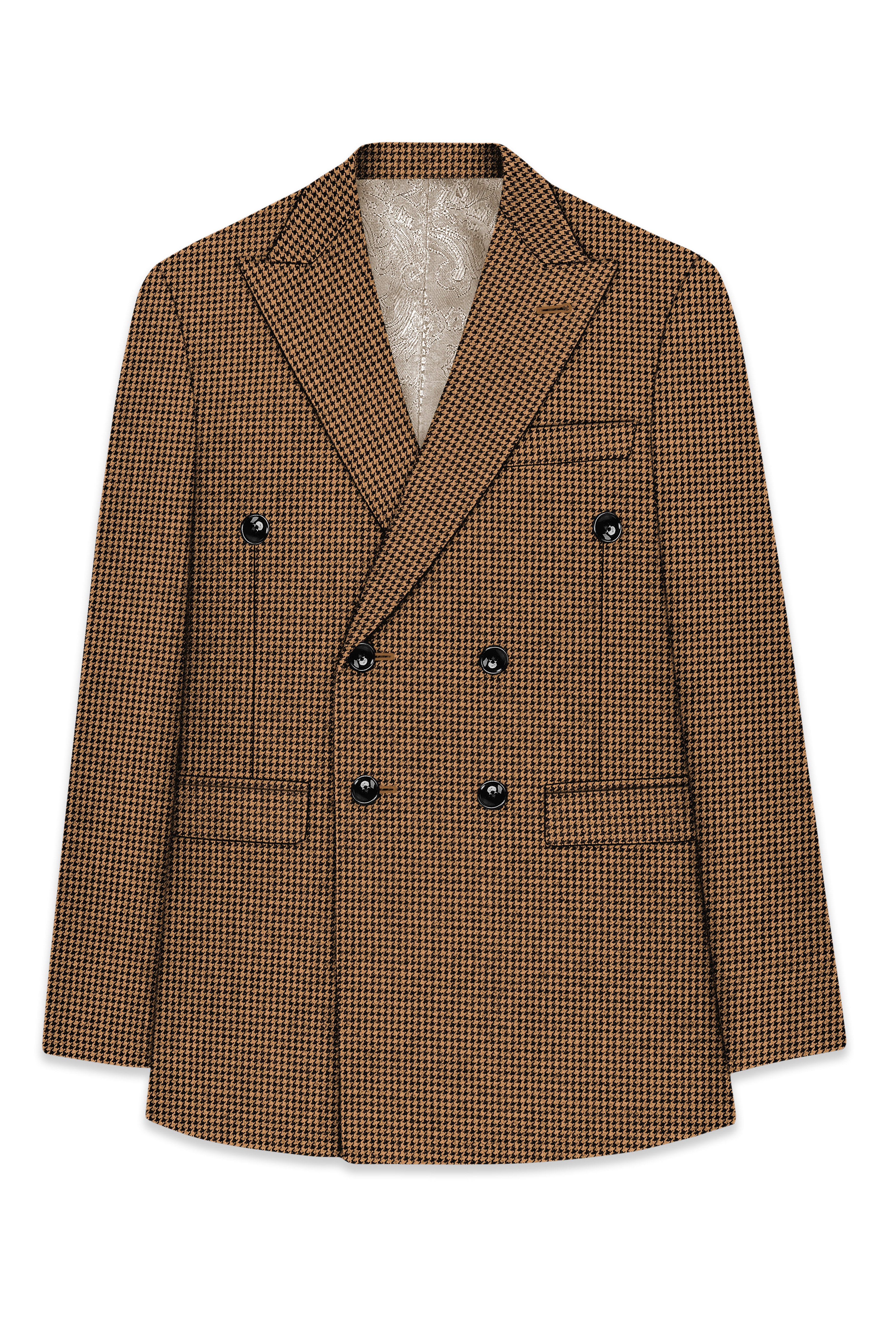 Regalis-Rope Brown Classic Houndstooth Textured Tweed Double Breasted Suit