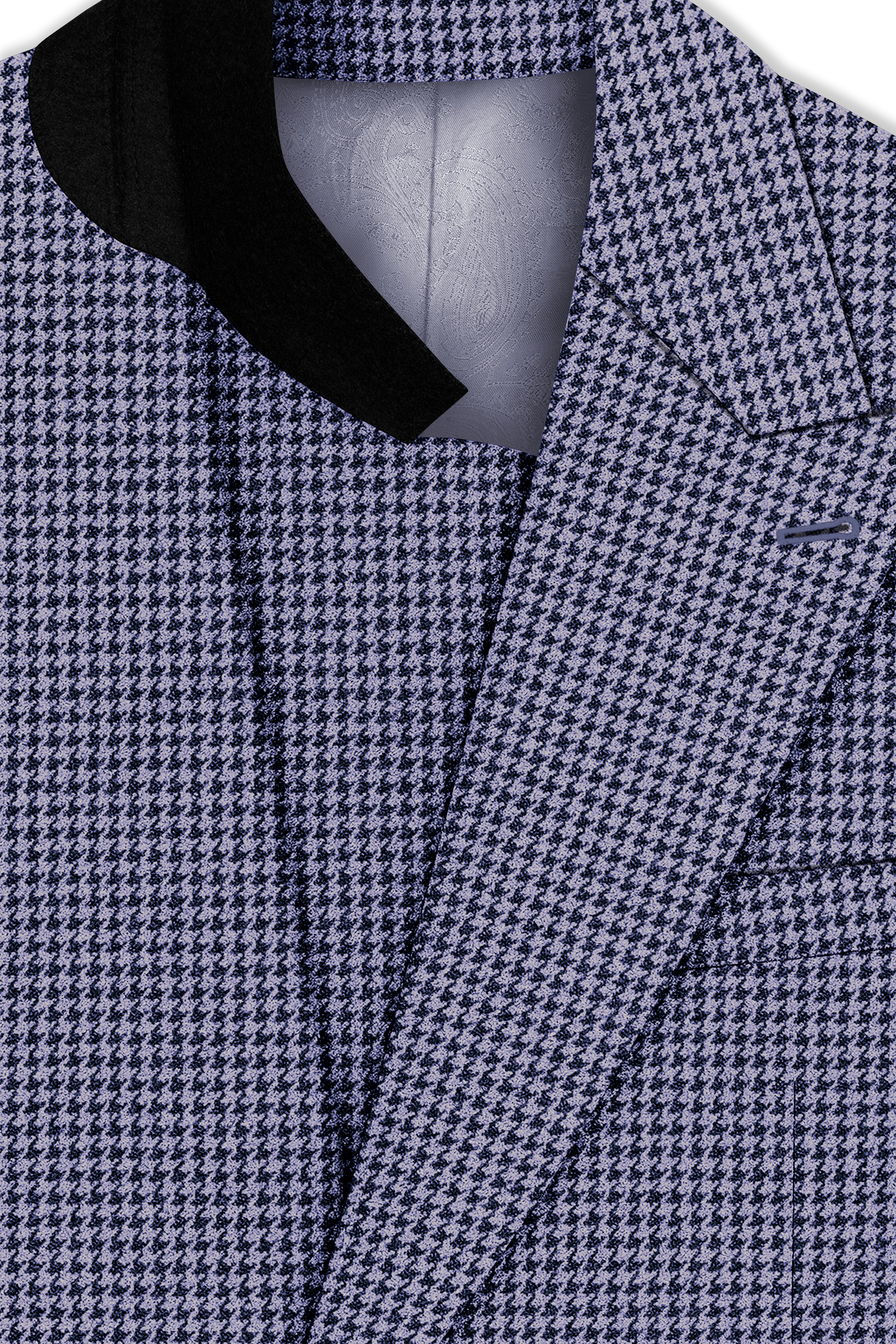 Dusk-Mulled Blue Classic Houndstooth Textured Tweed Double Breasted Suit