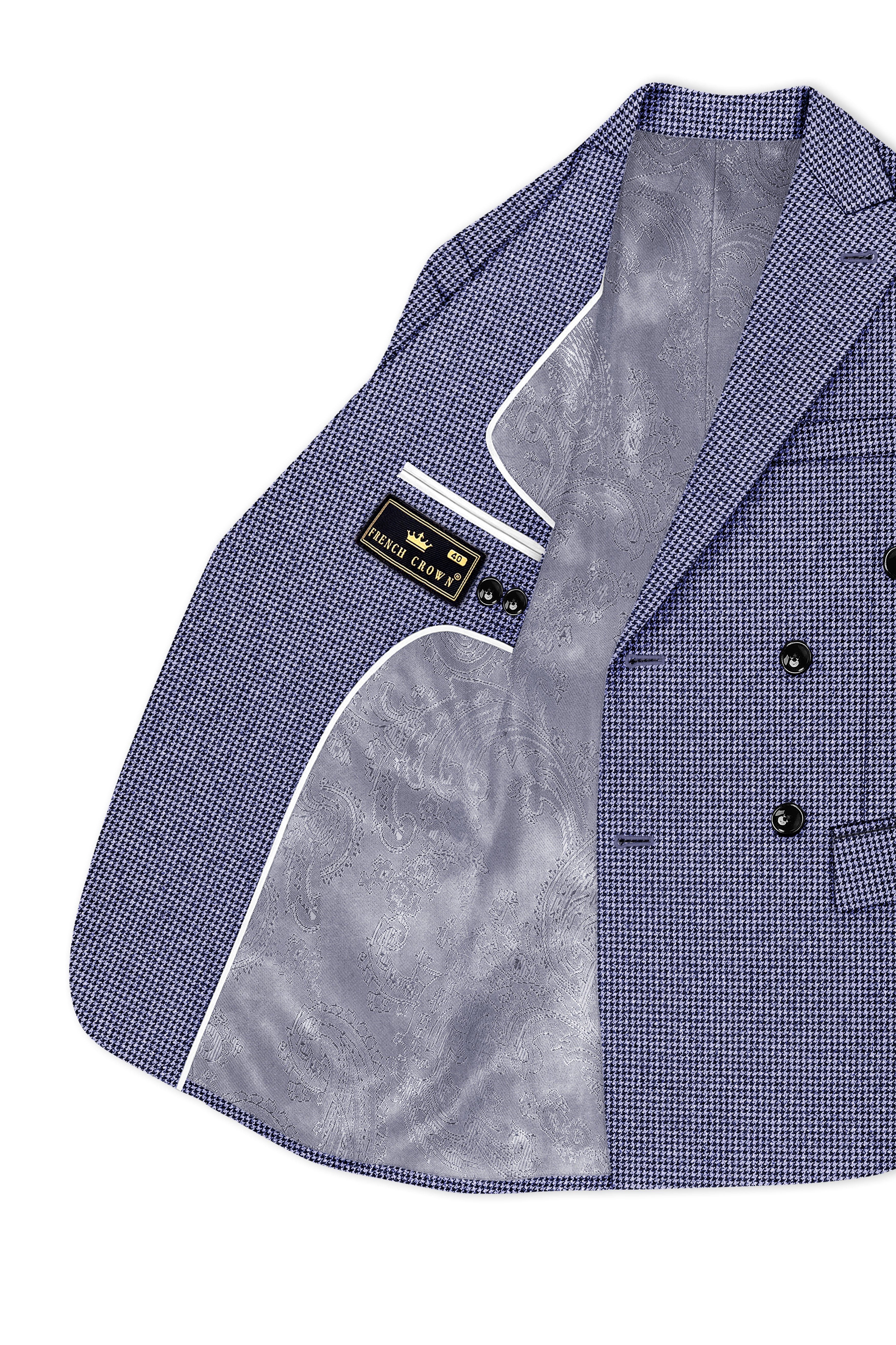 Dusk-Mulled Blue Classic Houndstooth Textured Tweed Double Breasted Suit