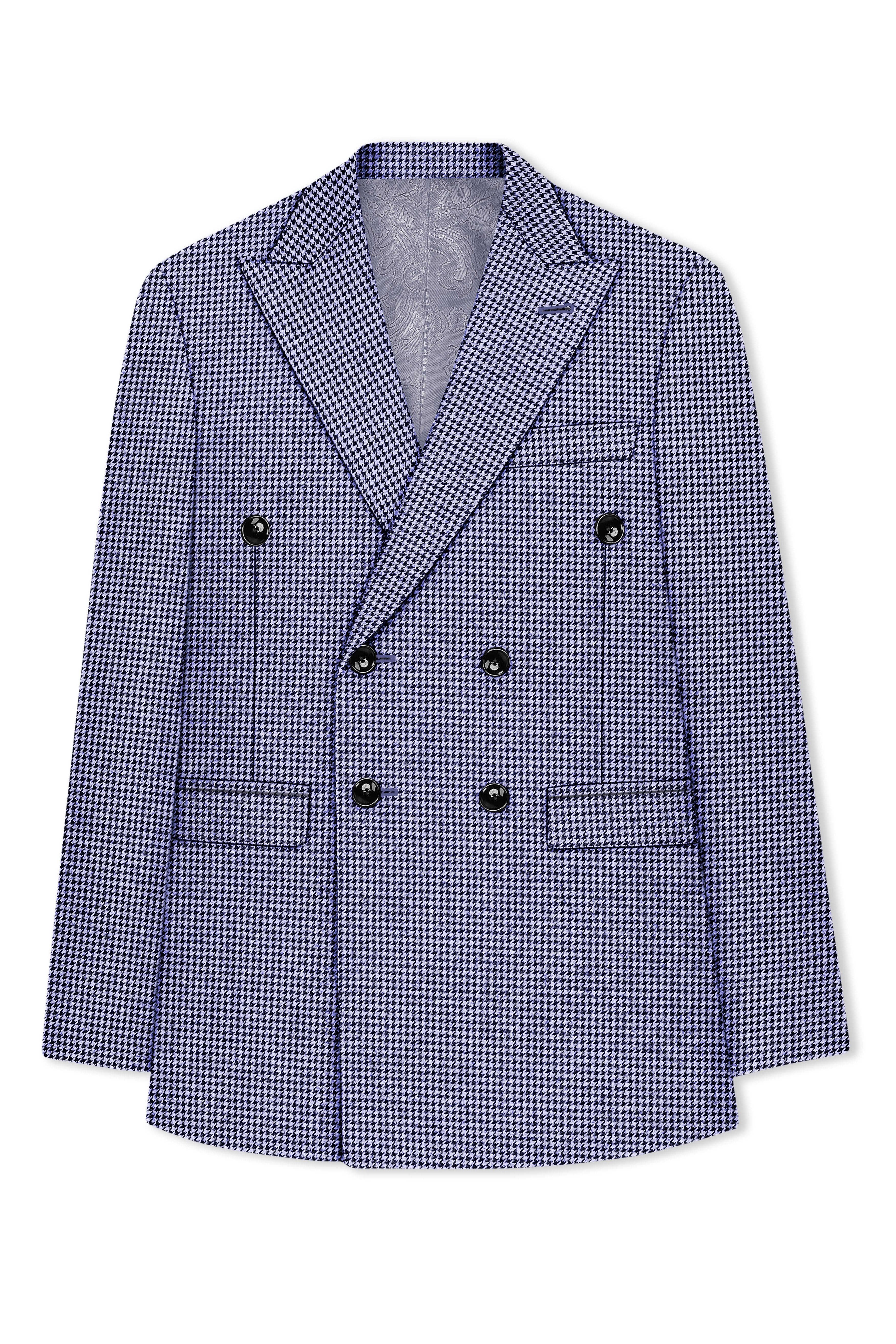 Dusk-Mulled Blue Classic Houndstooth Textured Tweed Double Breasted Suit