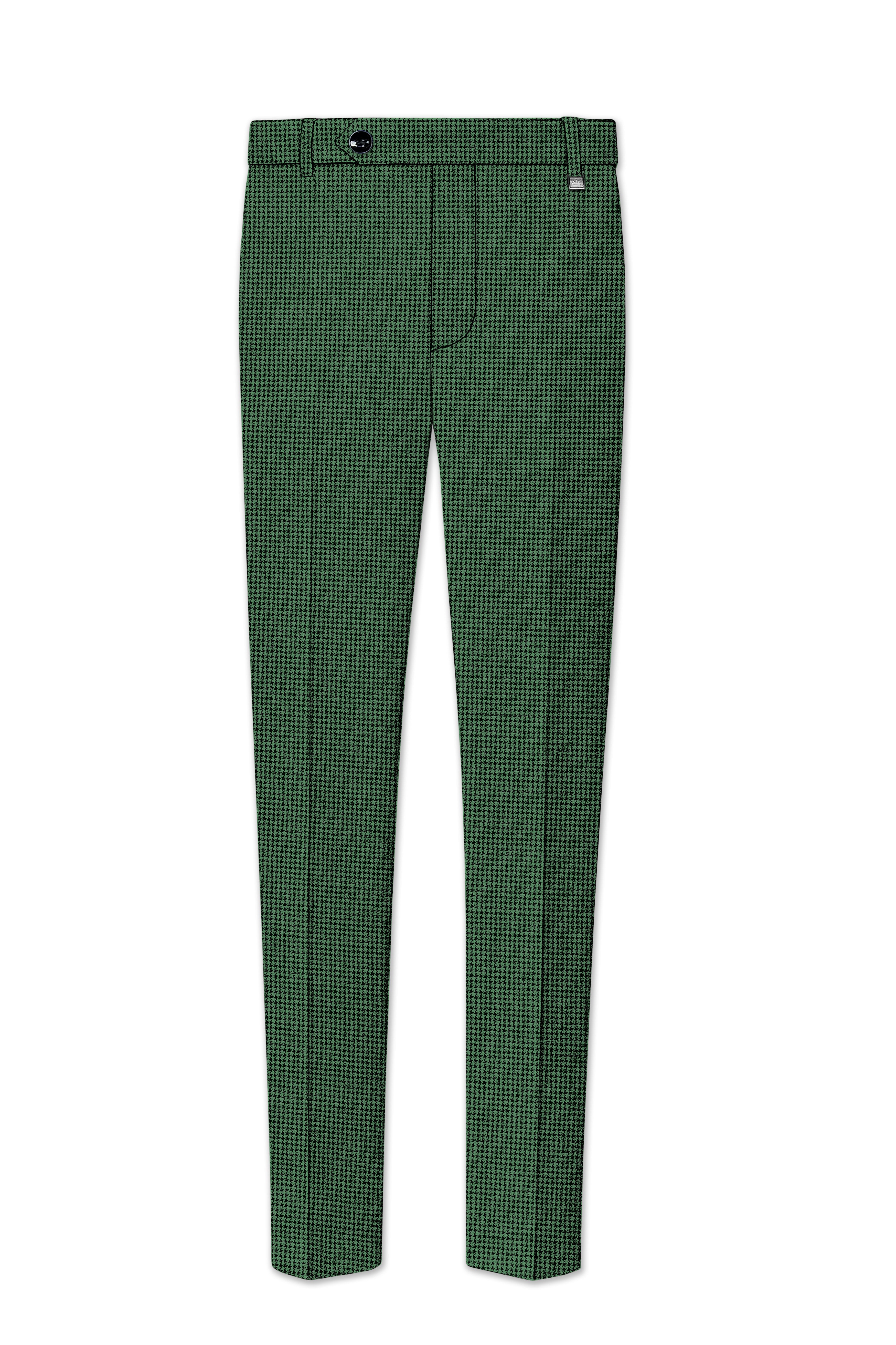 Regent-Plantation Green Classic Houndstooth Textured Tweed Double Breasted Suit