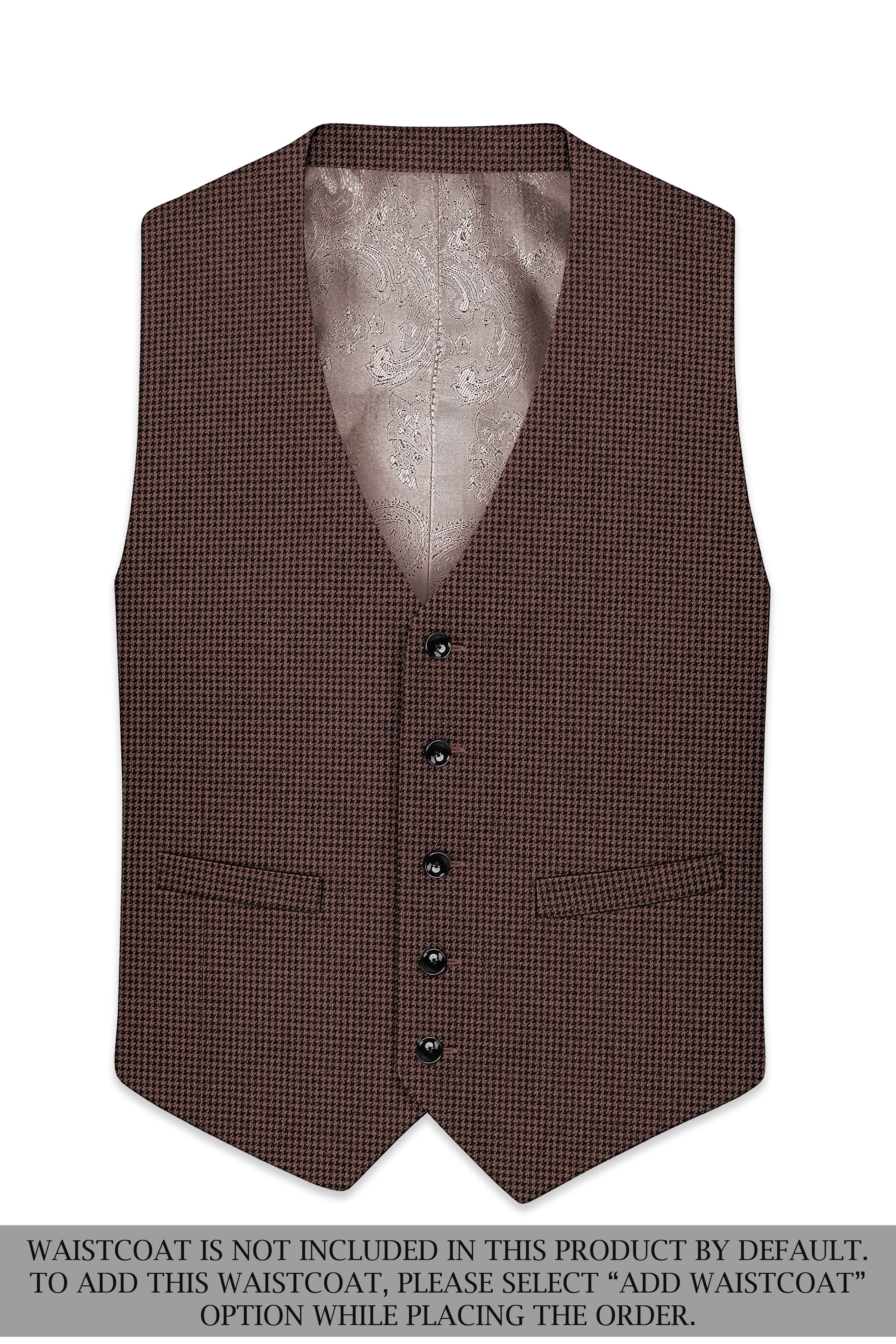 Sylvan-Woody Brown Classic Houndstooth Textured Tweed Double Breasted Suit