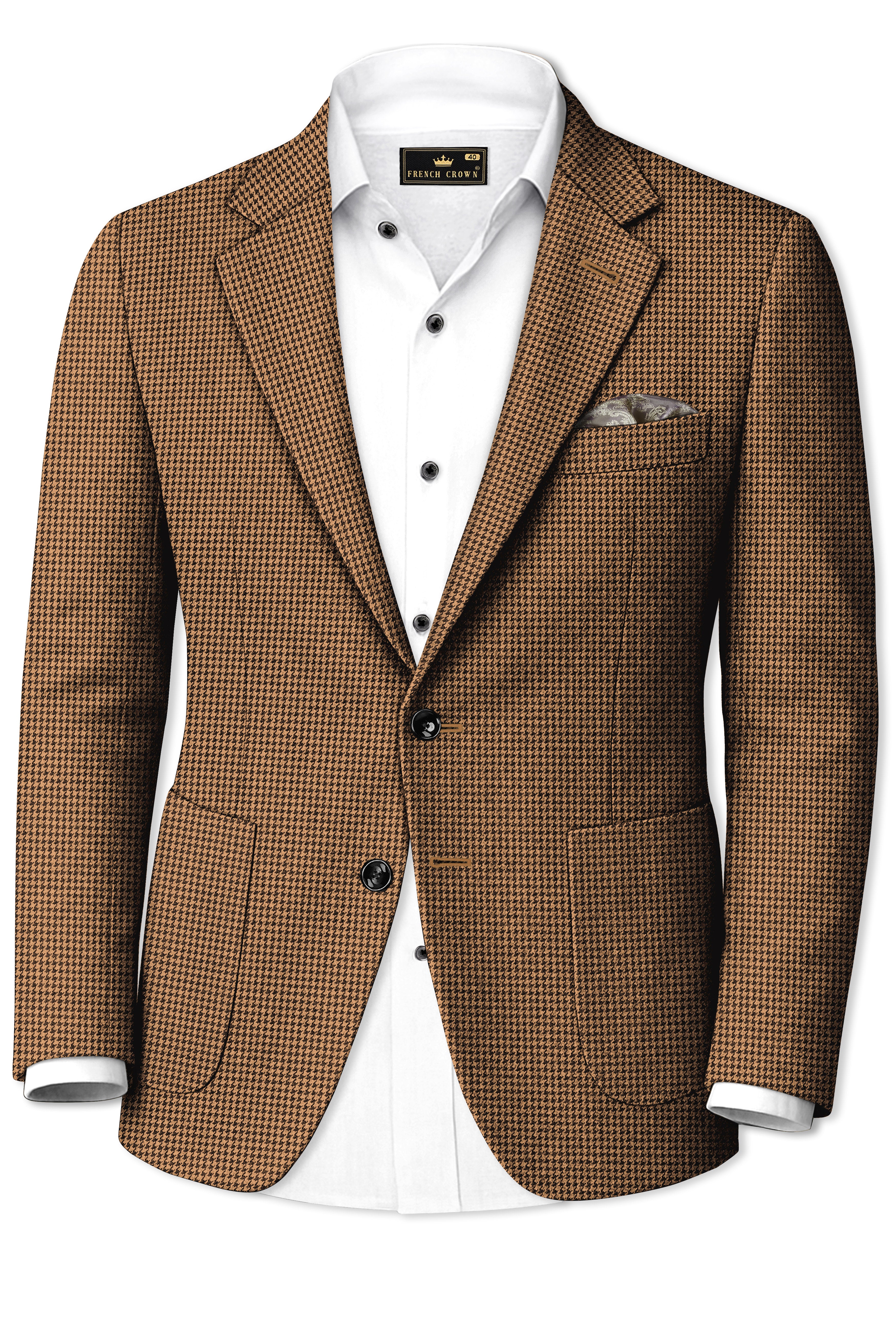 Regalis-Rope Brown Classic Houndstooth Textured Tweed Single Breasted Sports Suit