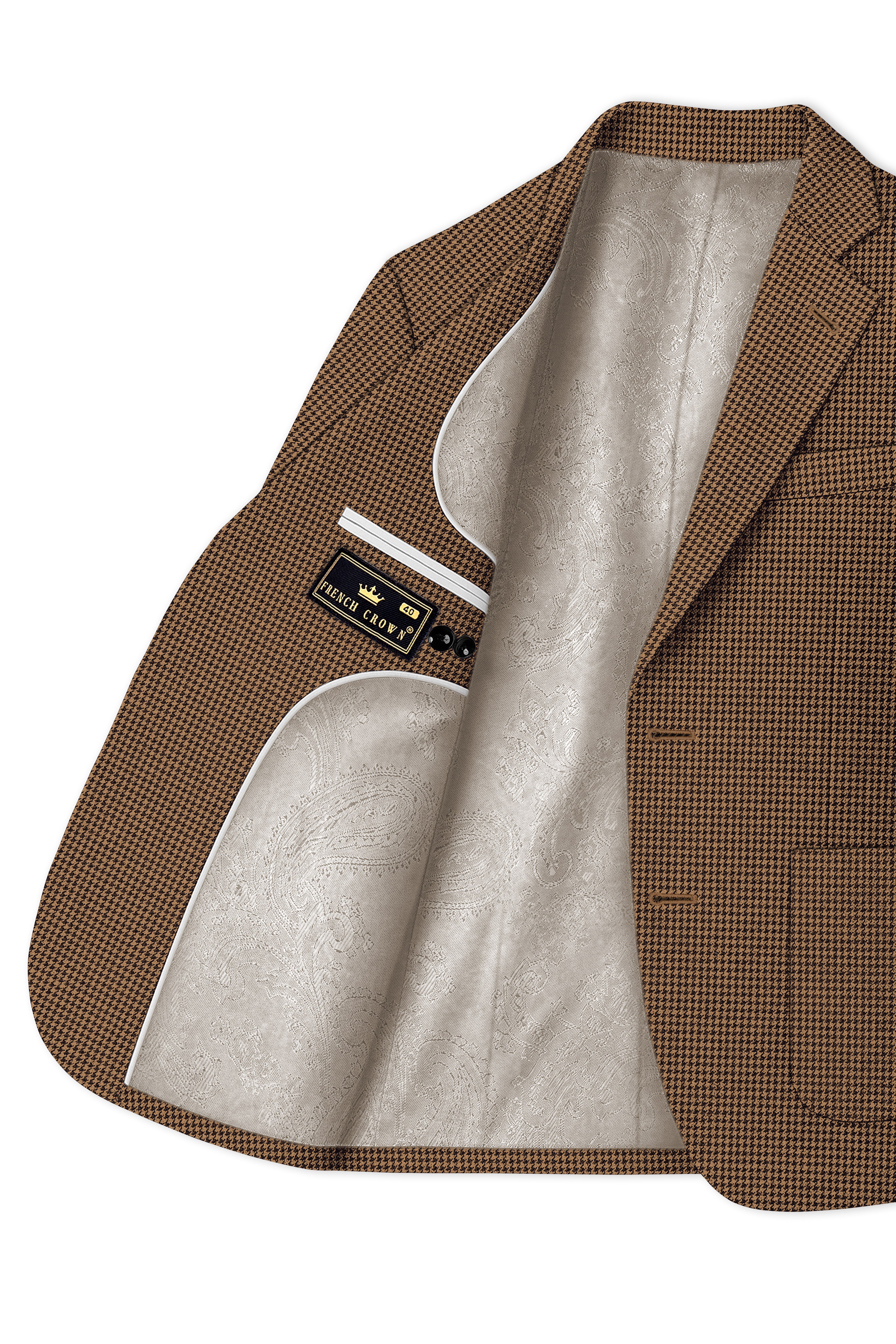 Regalis-Rope Brown Classic Houndstooth Textured Tweed Single Breasted Sports Suit