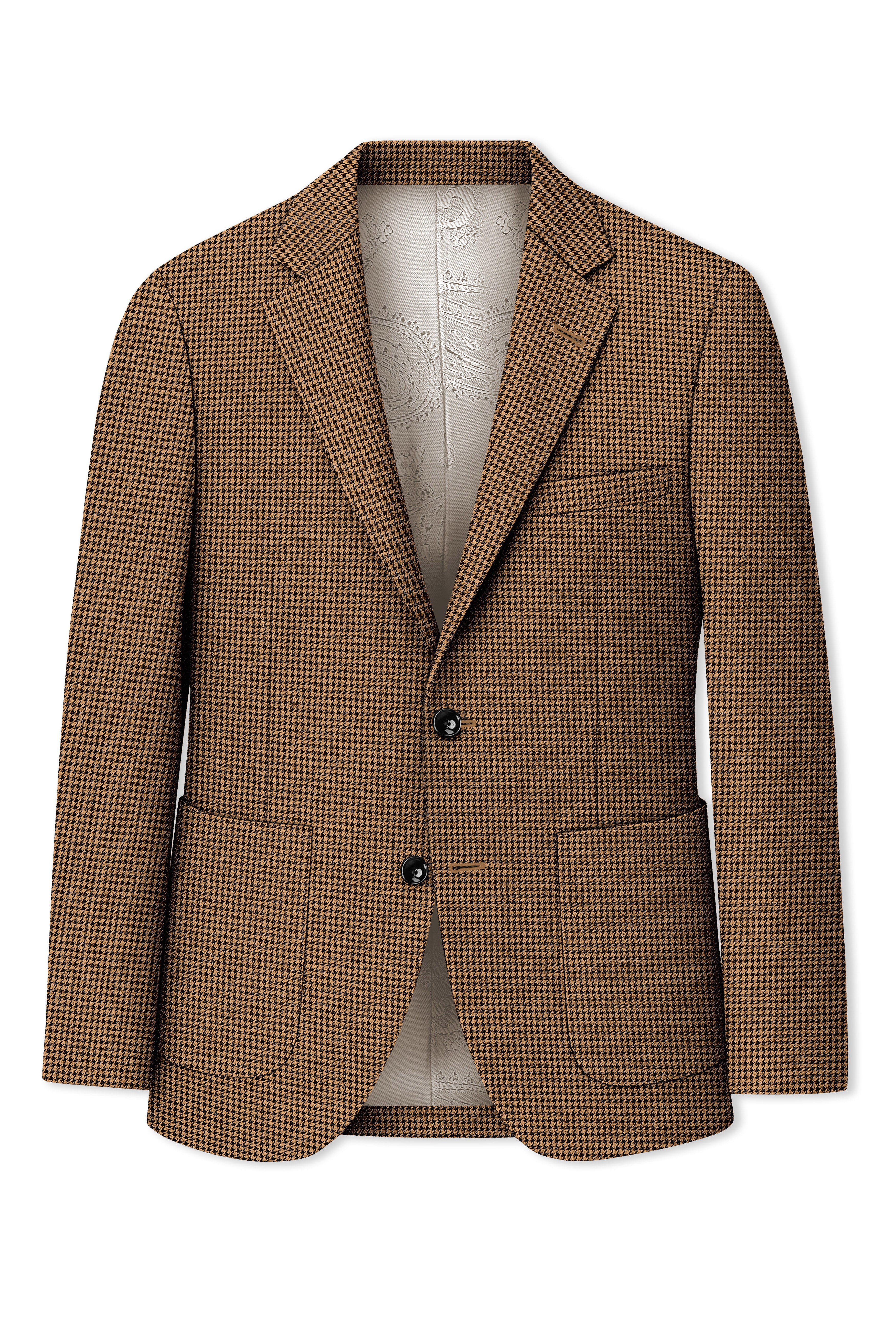 Regalis-Rope Brown Classic Houndstooth Textured Tweed Single Breasted Sports Suit
