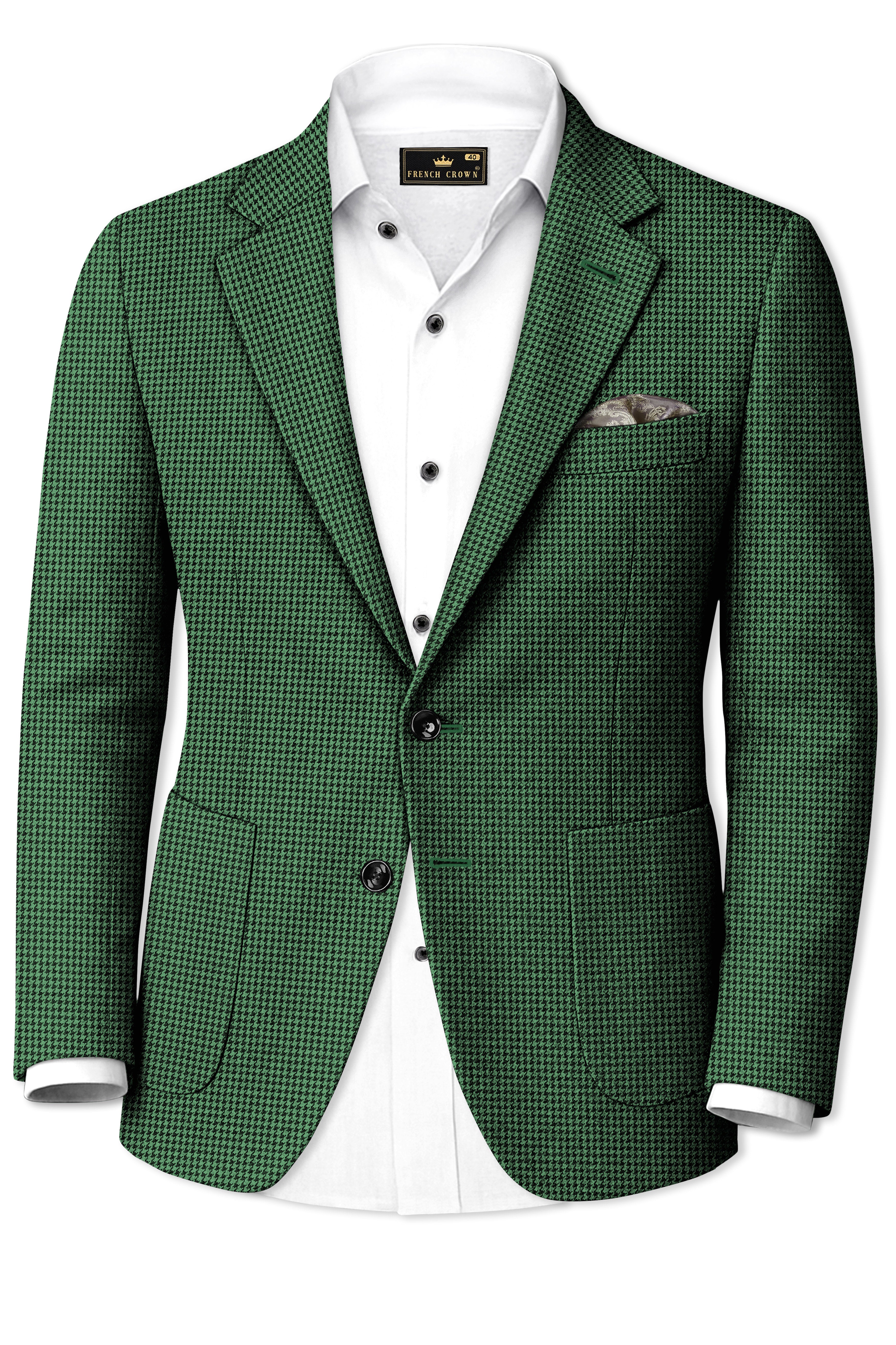 Regent-Plantation Green Classic Houndstooth Textured Tweed Single Breasted Sports Suit