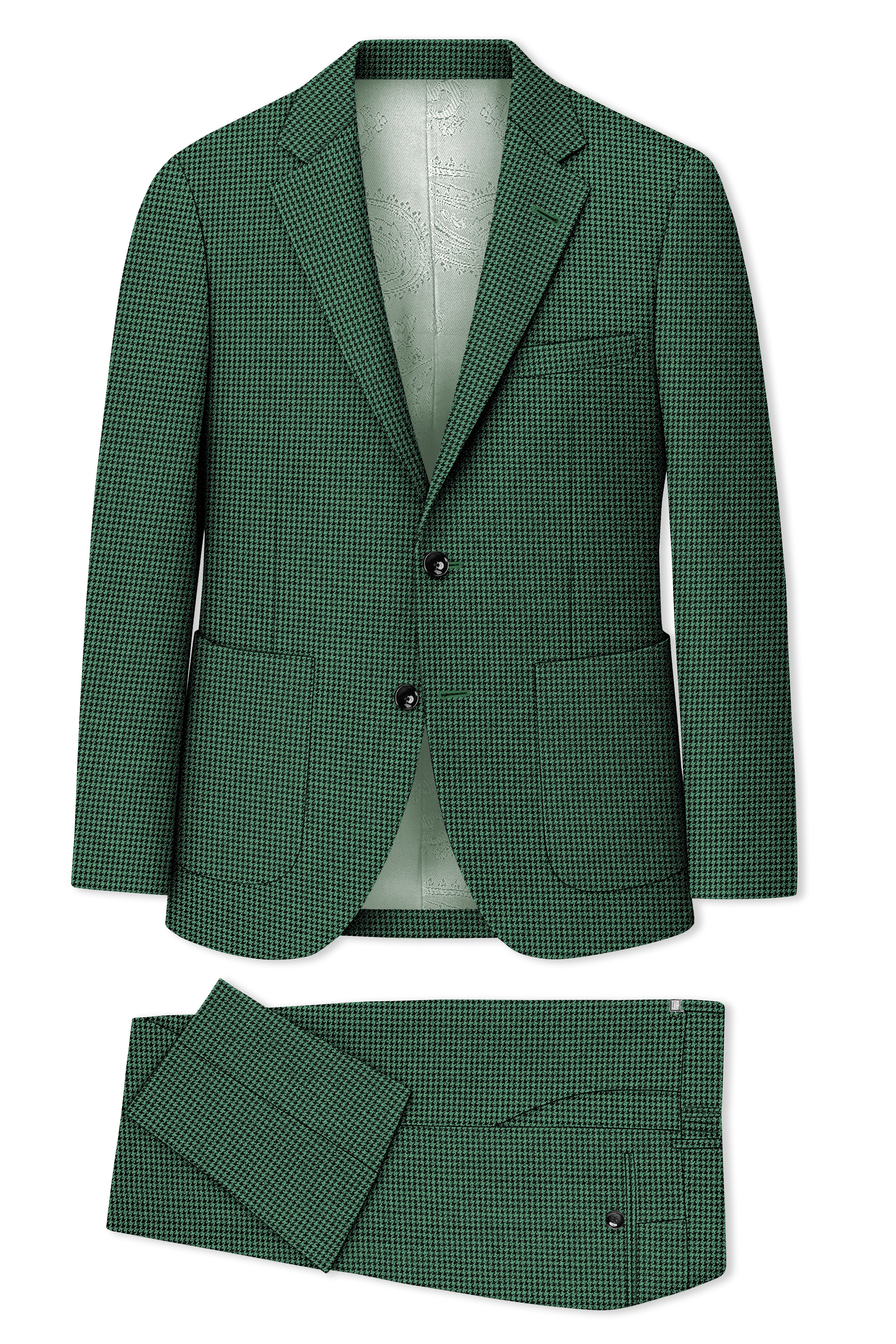 Regent-Plantation Green Classic Houndstooth Textured Tweed Single Breasted Sports Suit