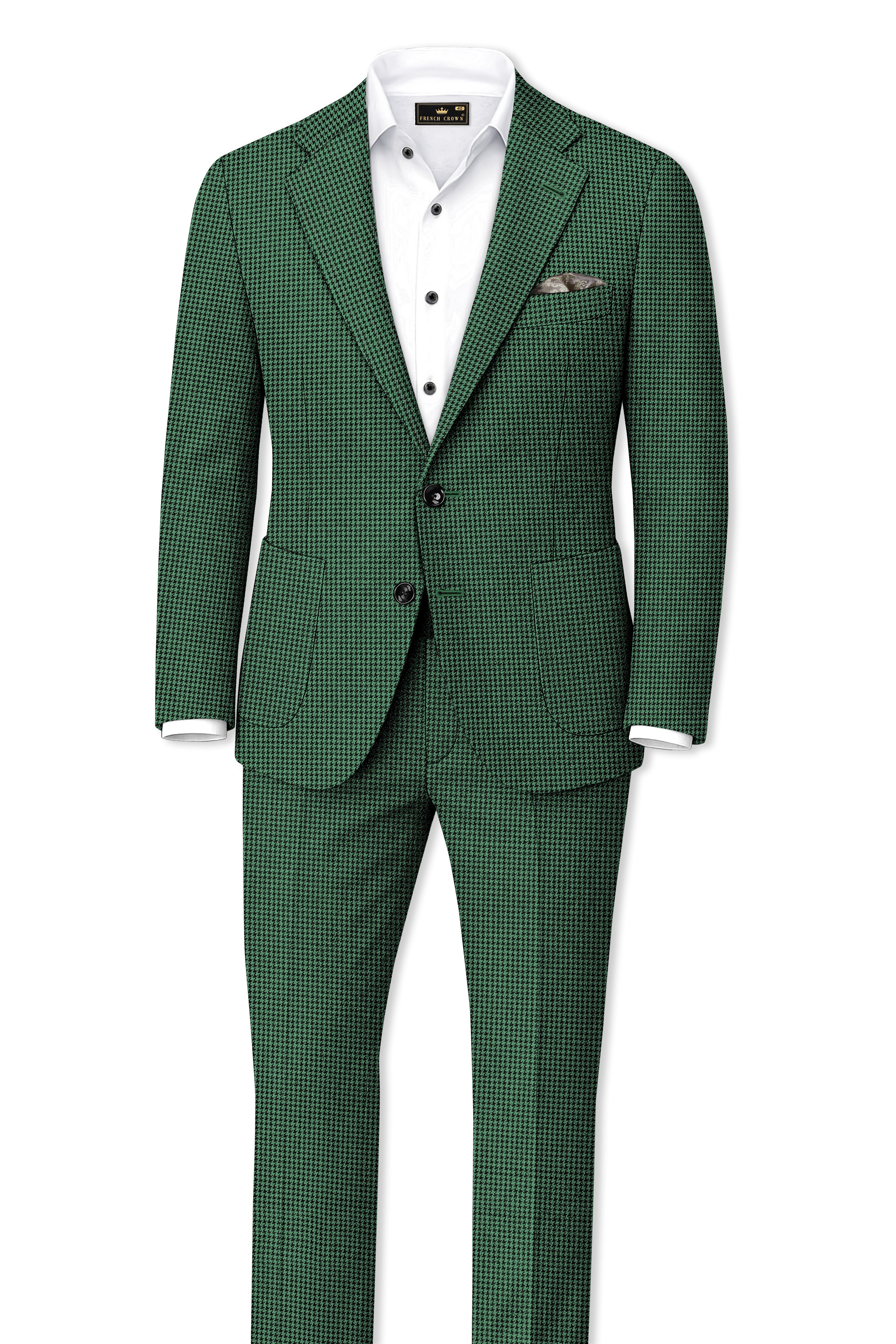 Regent-Plantation Green Classic Houndstooth Textured Tweed Single Breasted Sports Suit