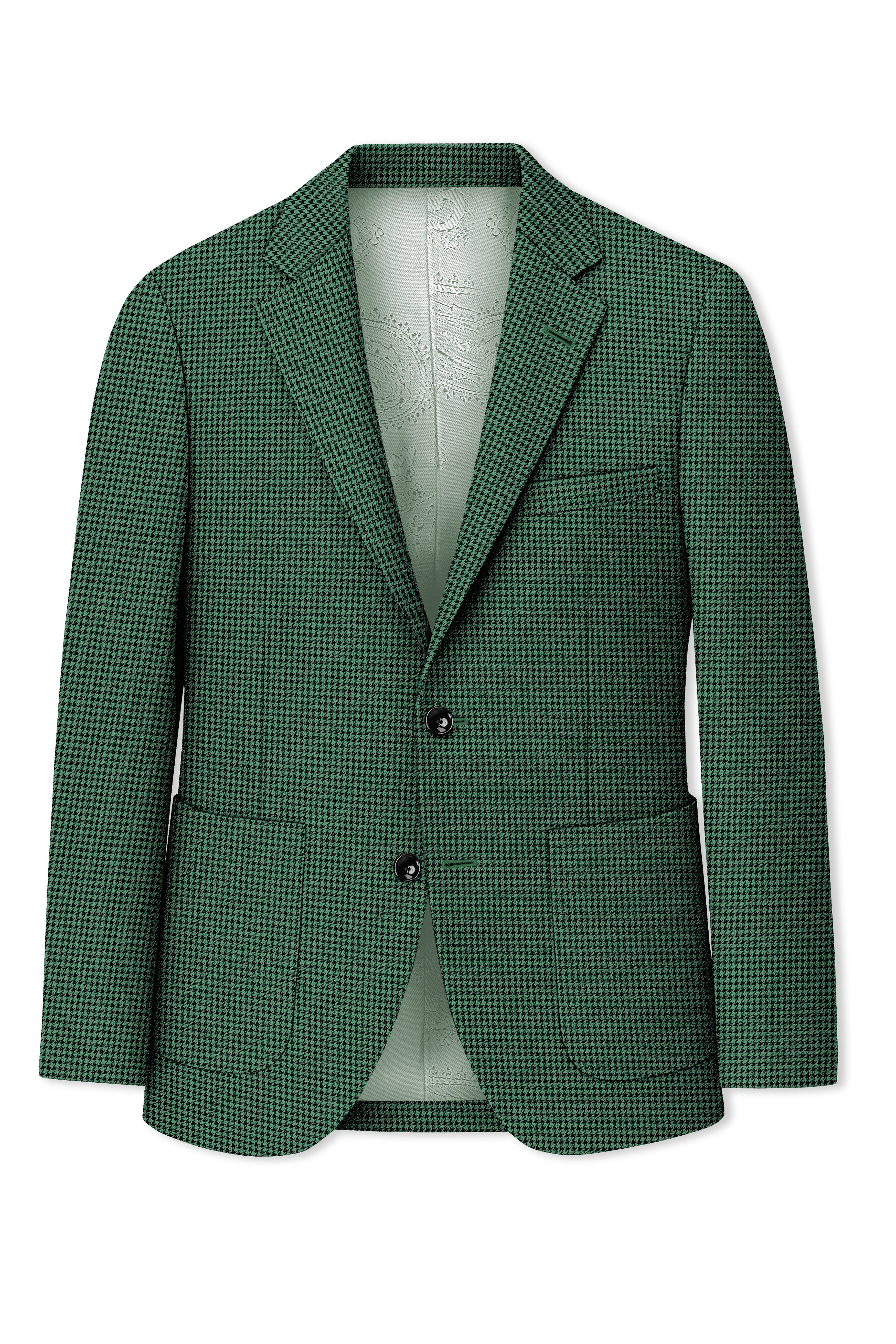 Regent-Plantation Green Classic Houndstooth Textured Tweed Single Breasted Sports Suit