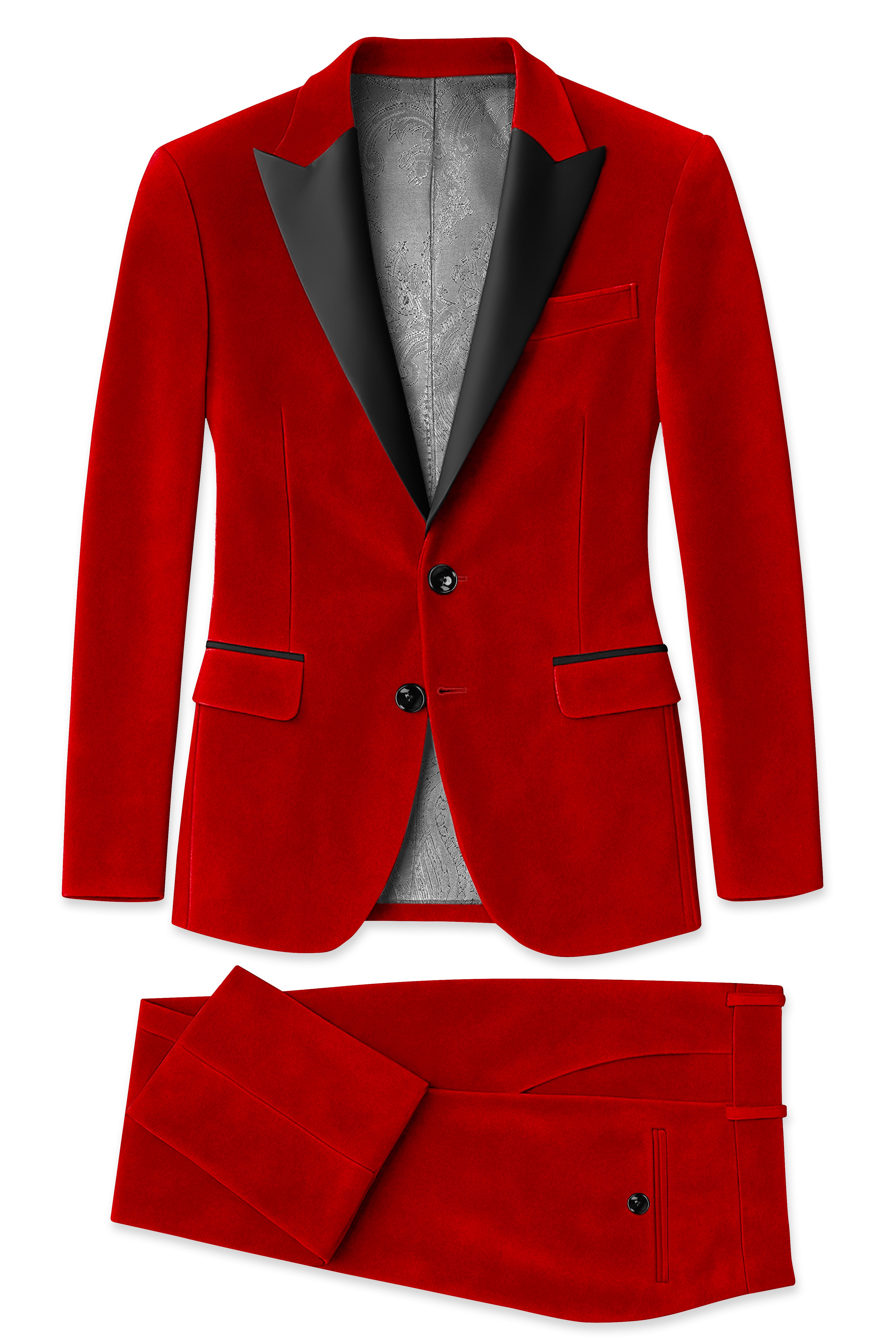 Imperio-Crimson Red Velvet Peak Lapel Tuxedo Suit