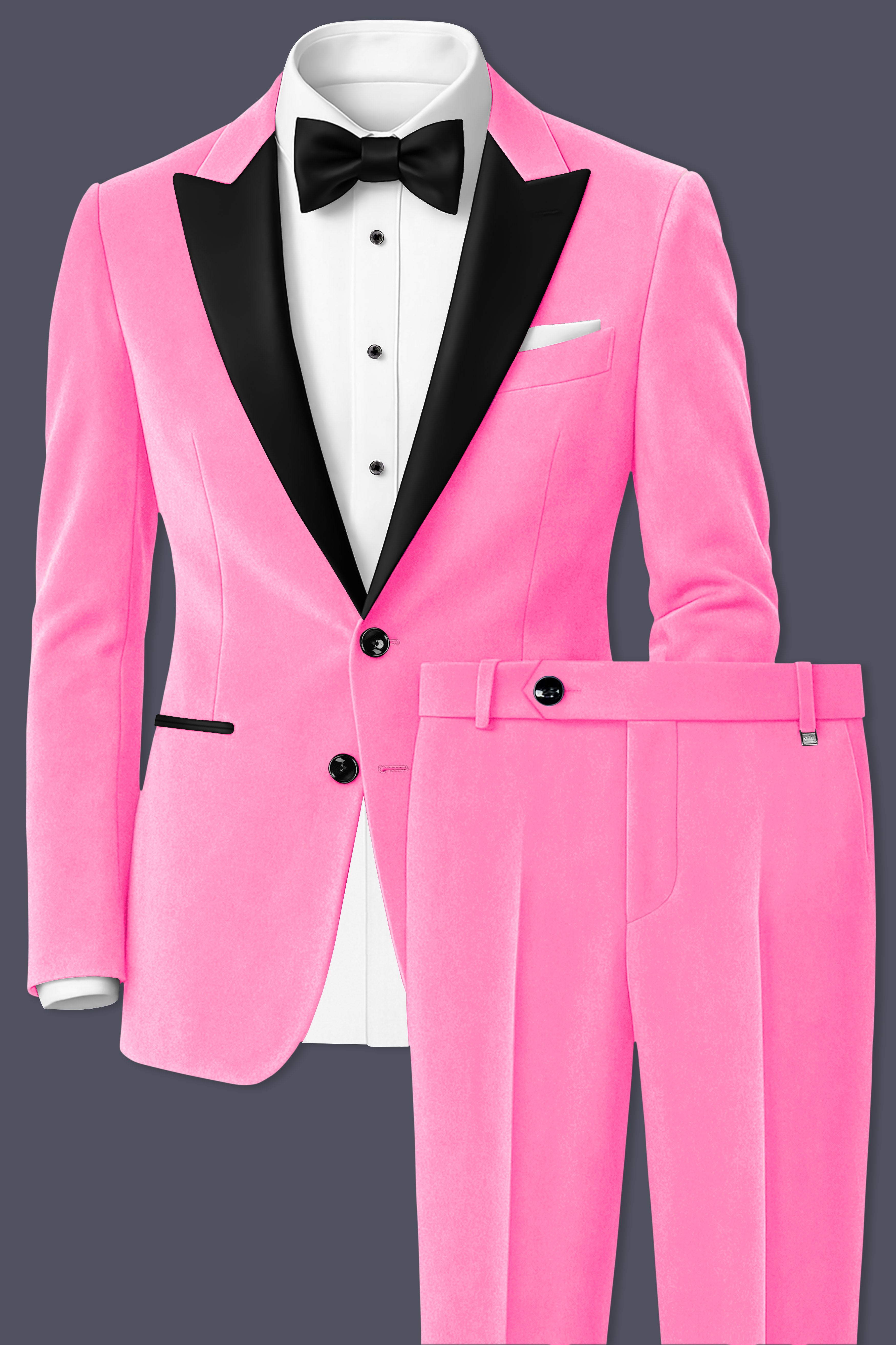 Regalis-Carnation Pink Velvet Peak Lapel Tuxedo Suit