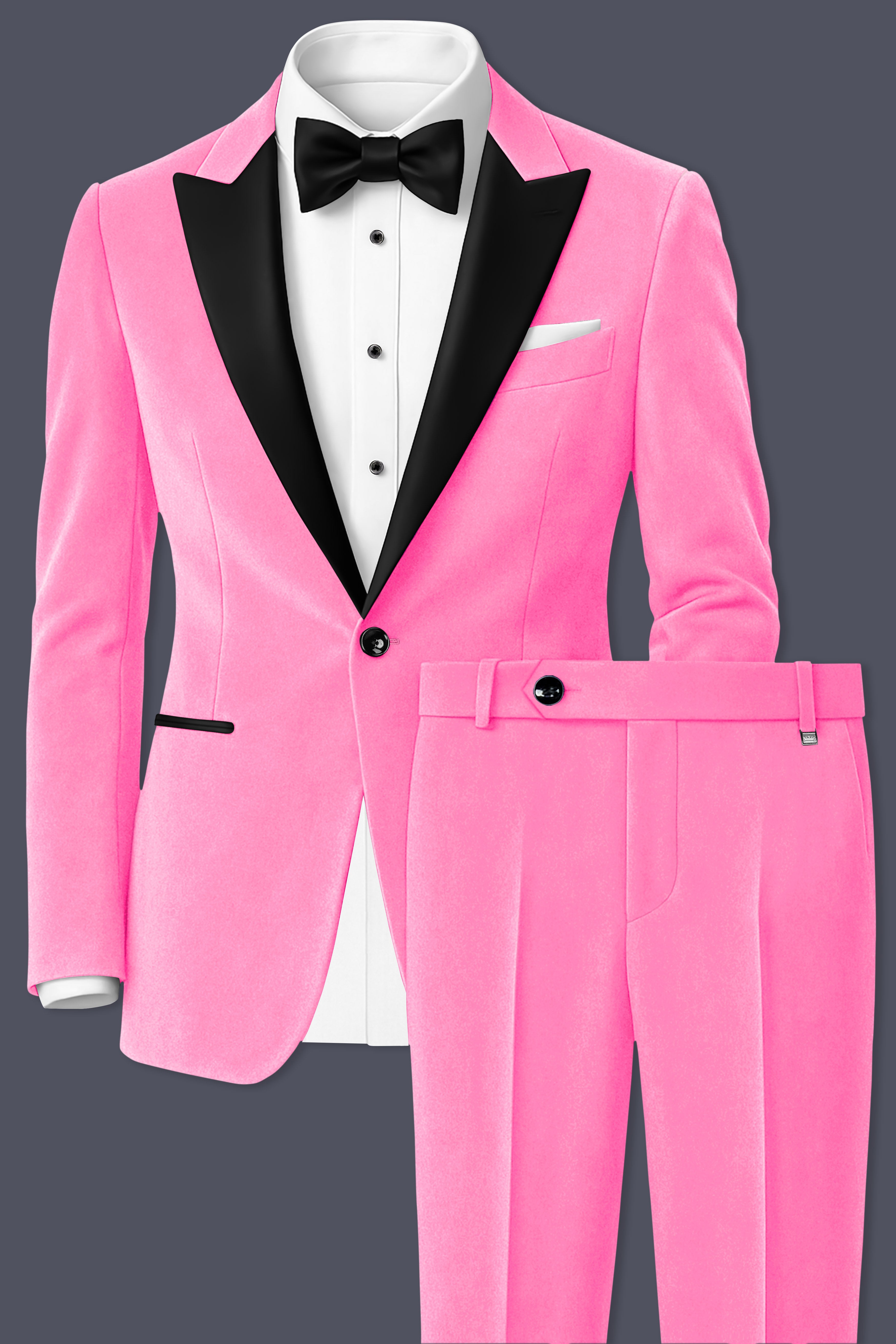 Regalis-Carnation Pink Velvet Peak Lapel Tuxedo Suit